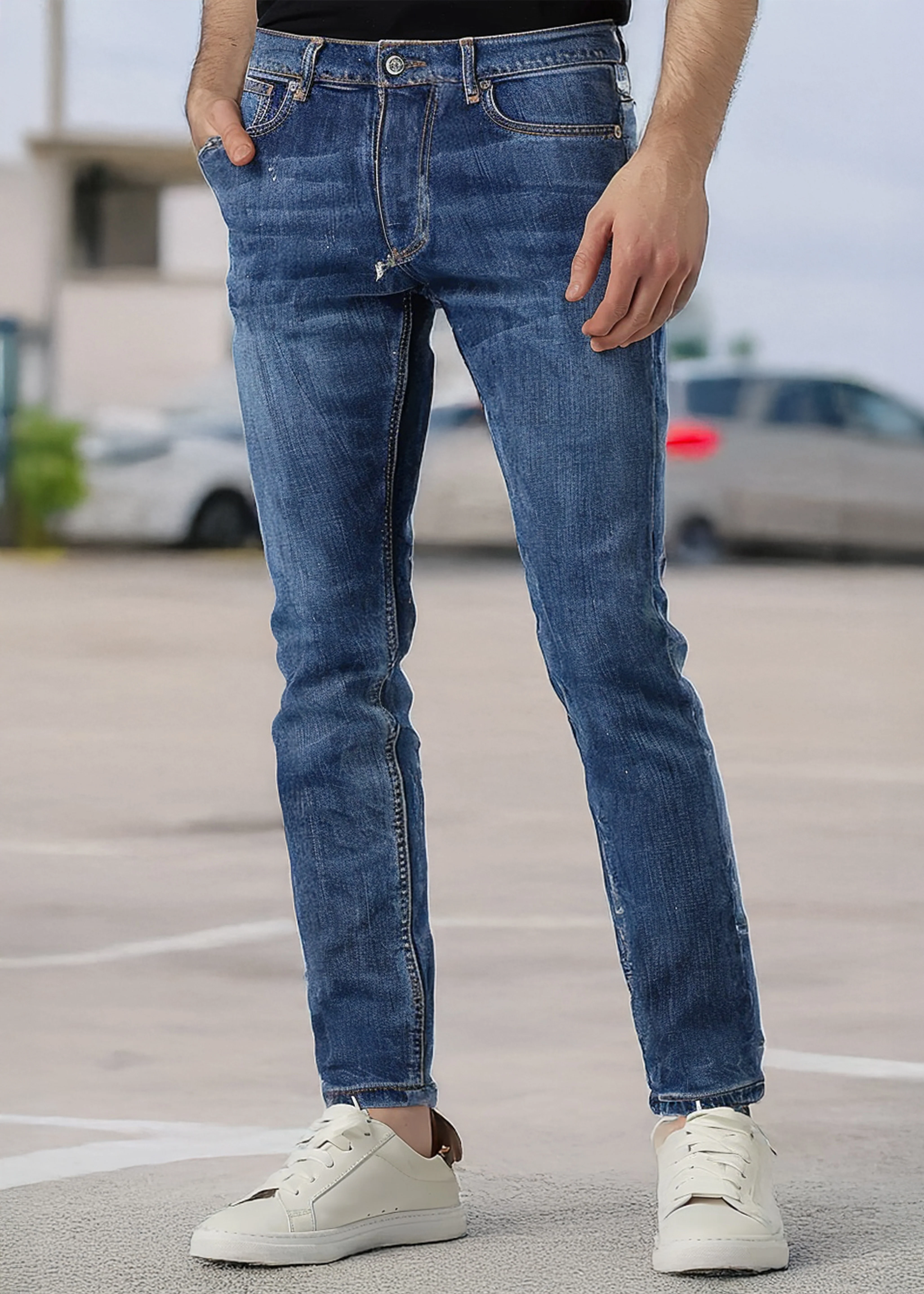 Men's Blue Slim Fit Washed Jeans Stretchable - Image 2