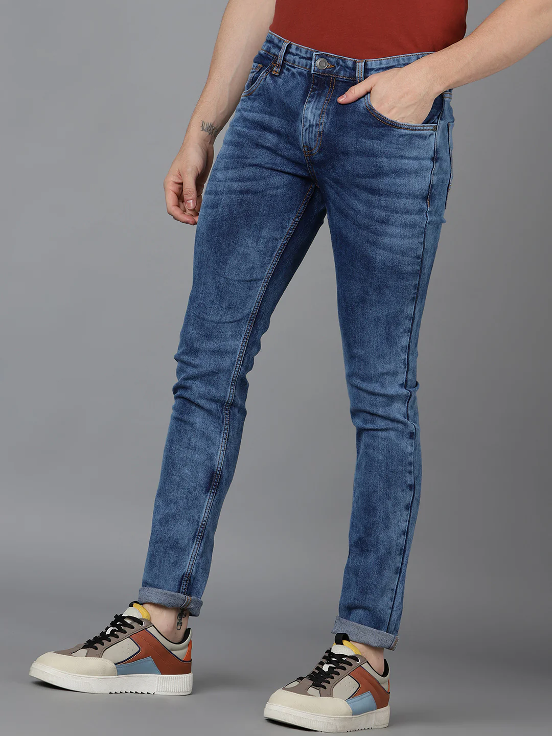 Men's Blue Slim Fit Washed Jeans Stretchable - Image 3