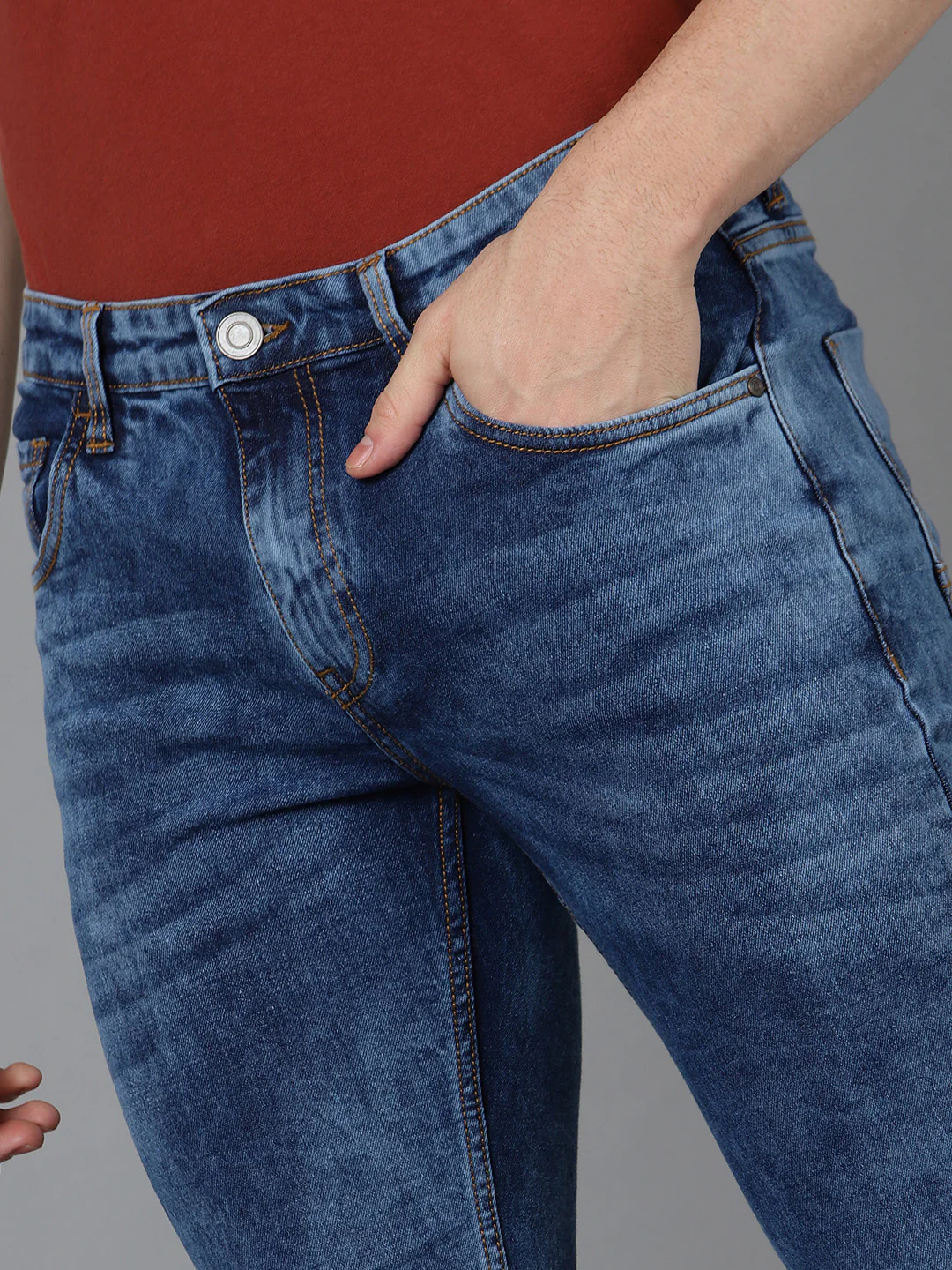 Men's Blue Slim Fit Washed Jeans Stretchable - Image 6