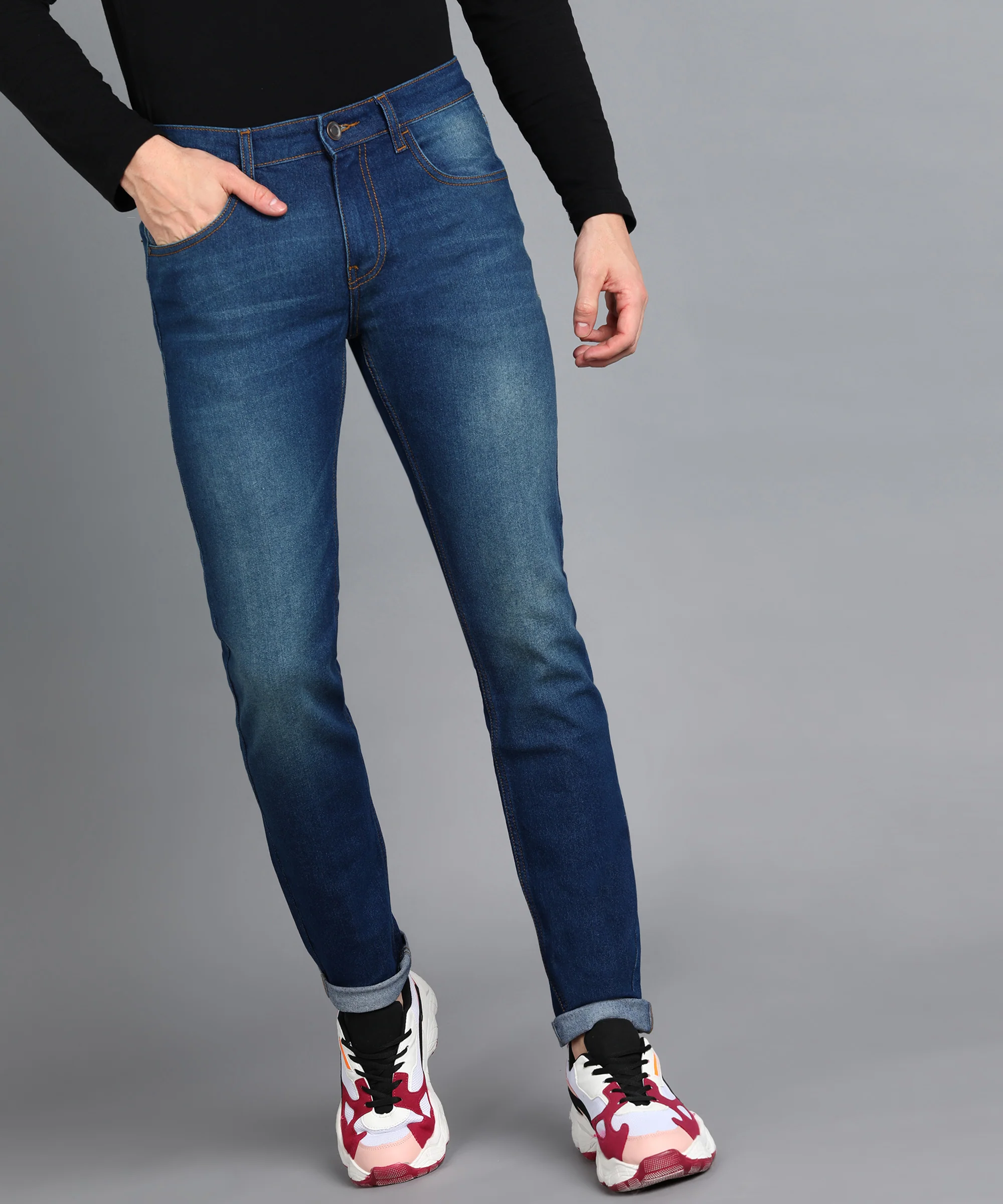 Men's Blue Slim Fit Washed Jeans Stretchable - Image 2