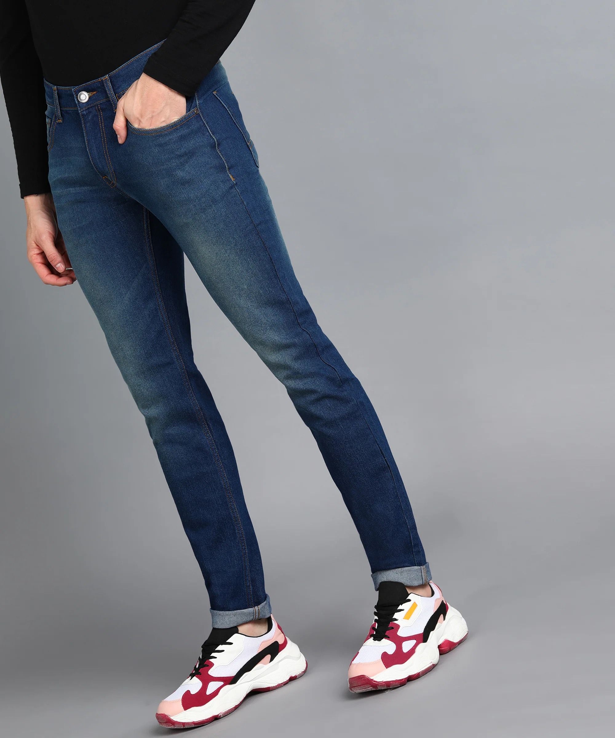 Men's Blue Slim Fit Washed Jeans Stretchable - Image 3