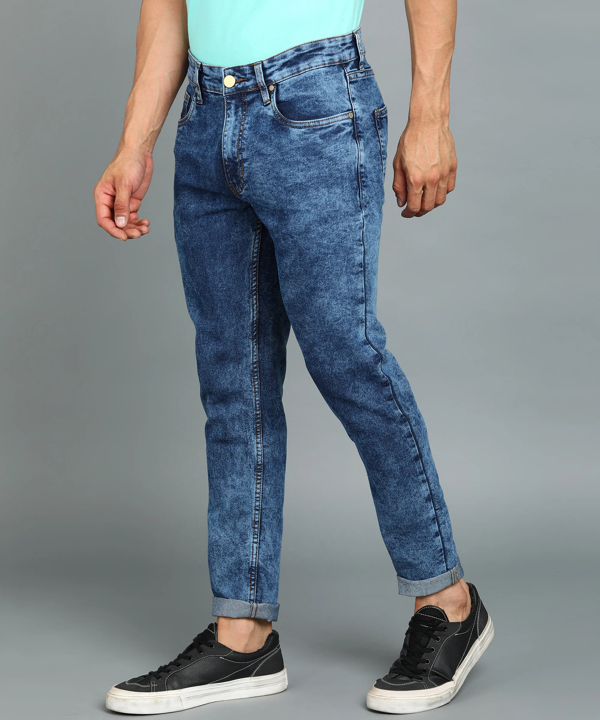 Men's Blue Slim Fit Washed Jeans Stretchable - Image 2