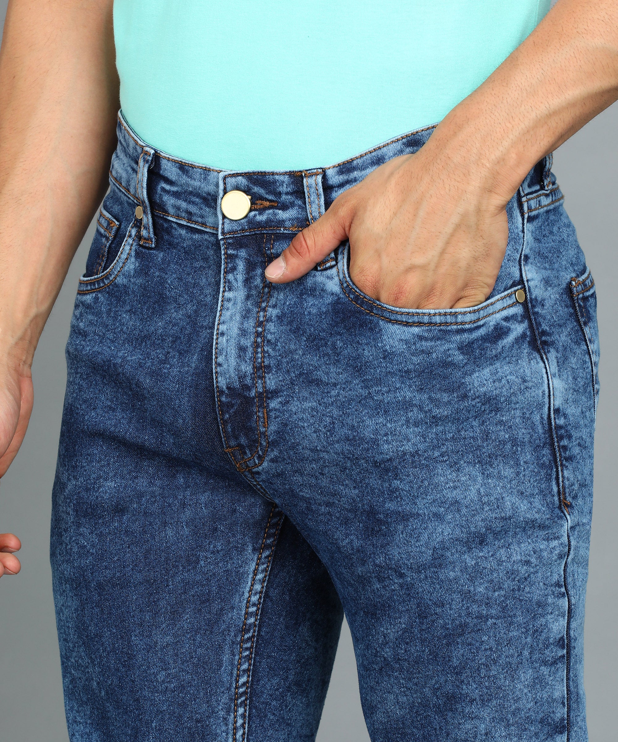 Men's Blue Slim Fit Washed Jeans Stretchable - Image 5