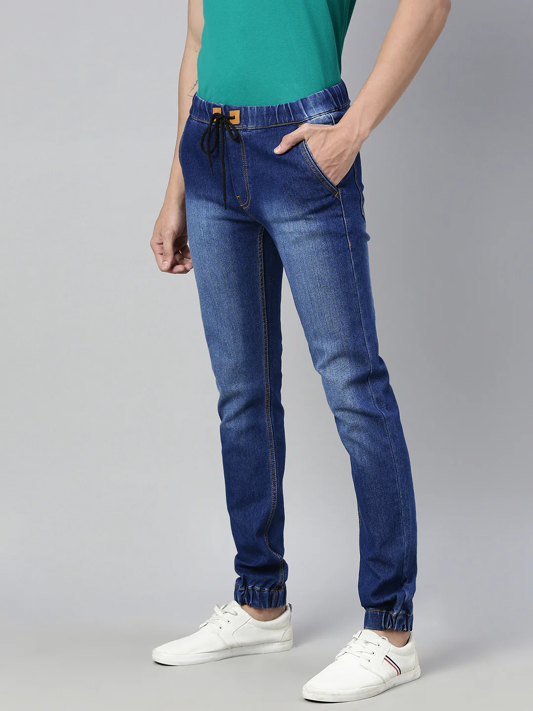Men's Blue Slim Fit Washed Jogger Jeans Stretch - Image 2