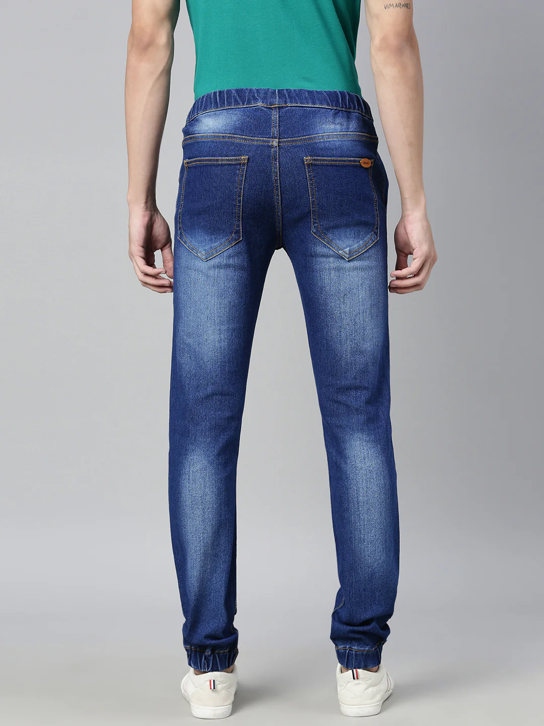 Men's Blue Slim Fit Washed Jogger Jeans Stretch - Image 3