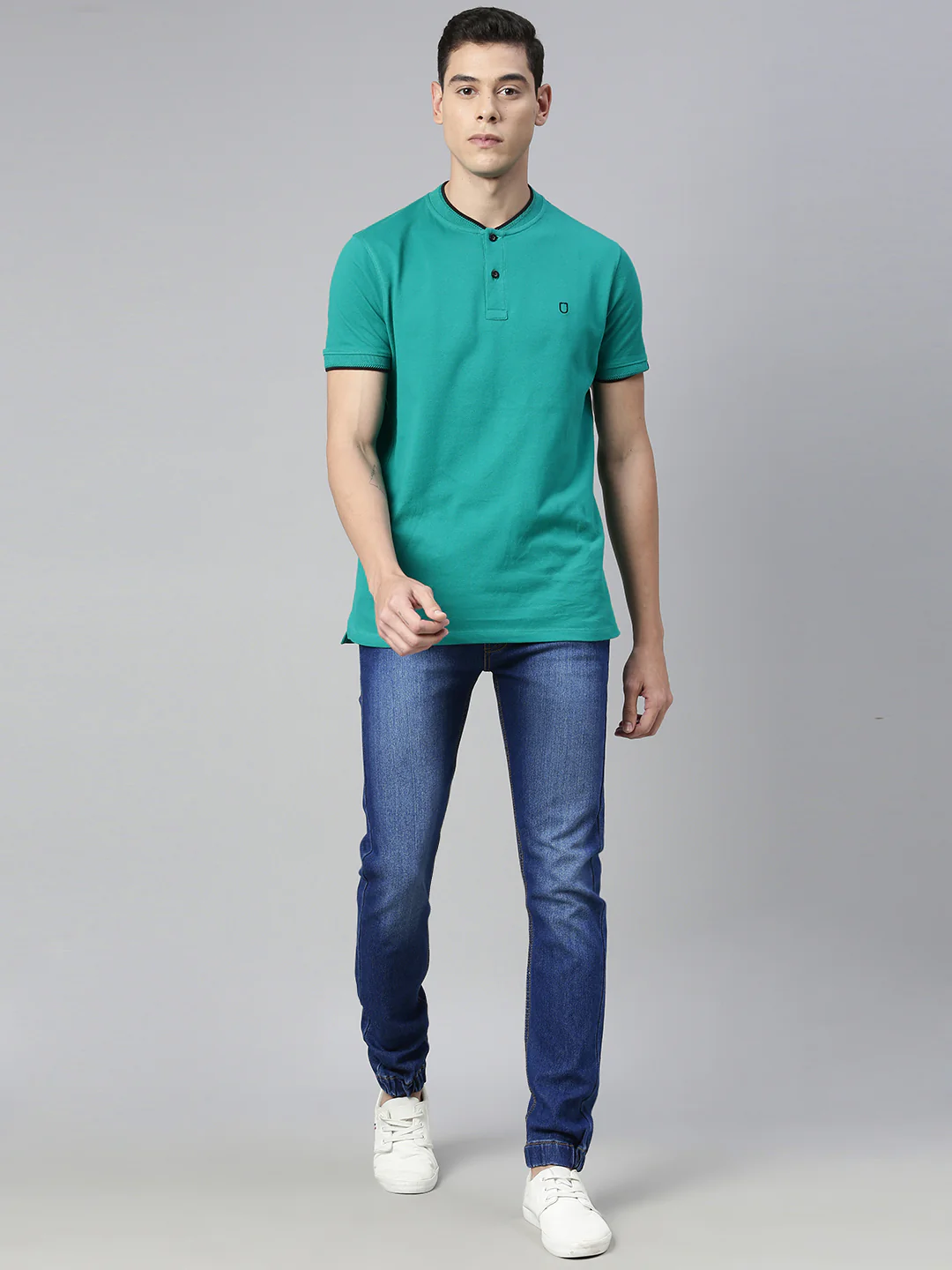 Men's Blue Slim Fit Washed Jogger Jeans Stretch - Image 4