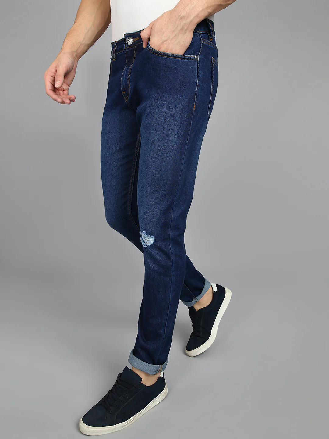 Men's Blue Slim Fit Washed Mild Distressed Jeans Stretch - Image 2