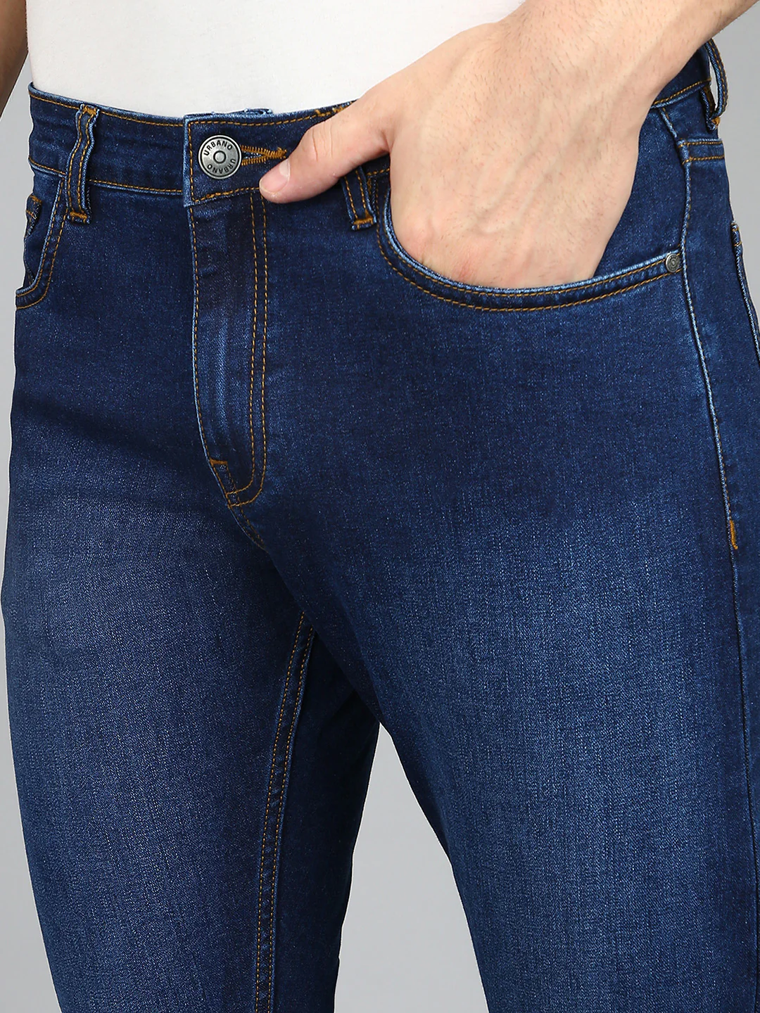 Men's Blue Slim Fit Washed Mild Distressed Jeans Stretch - Image 5