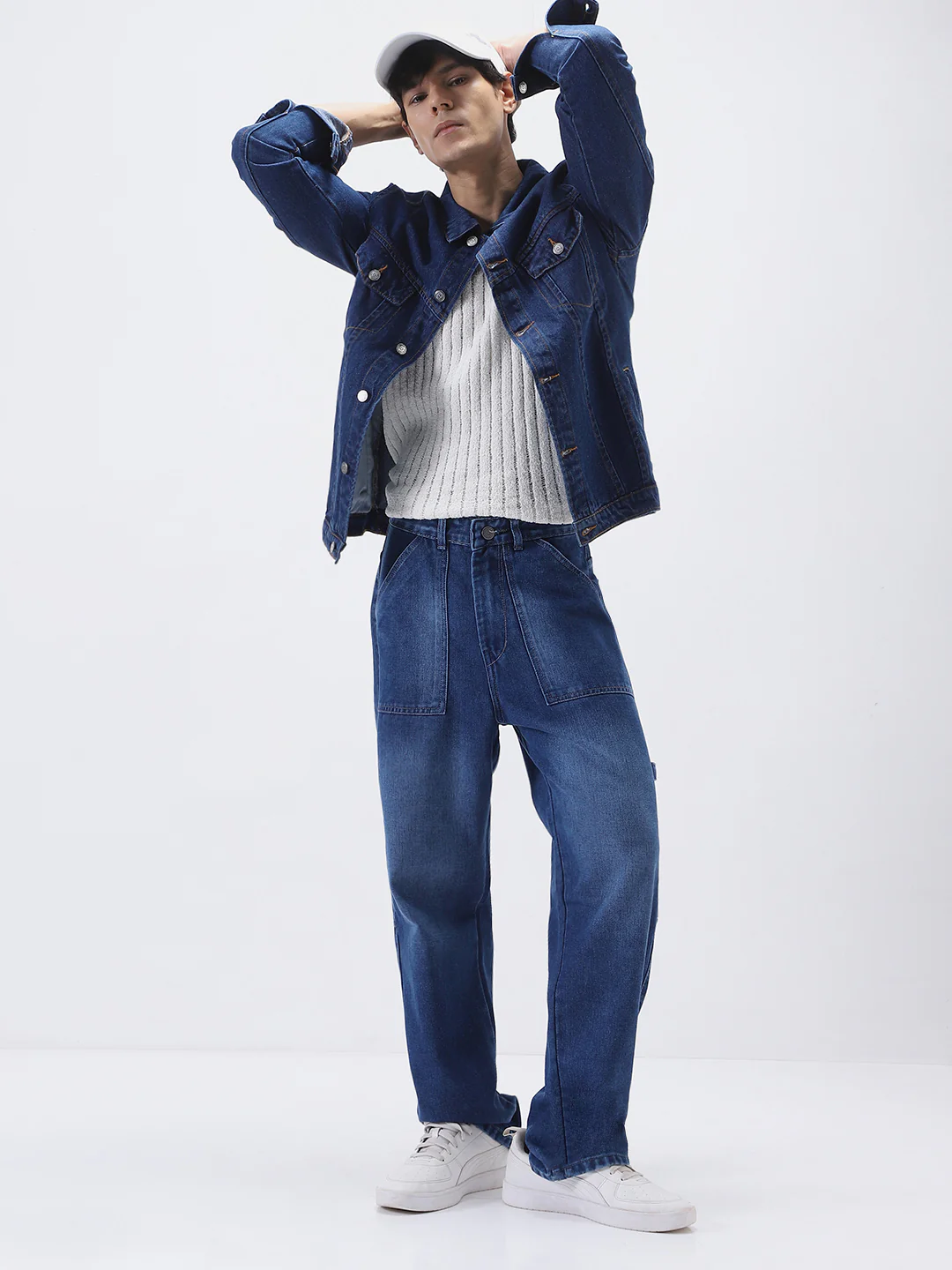 Men's Blue Solid Regular Denim Jacket - Image 4