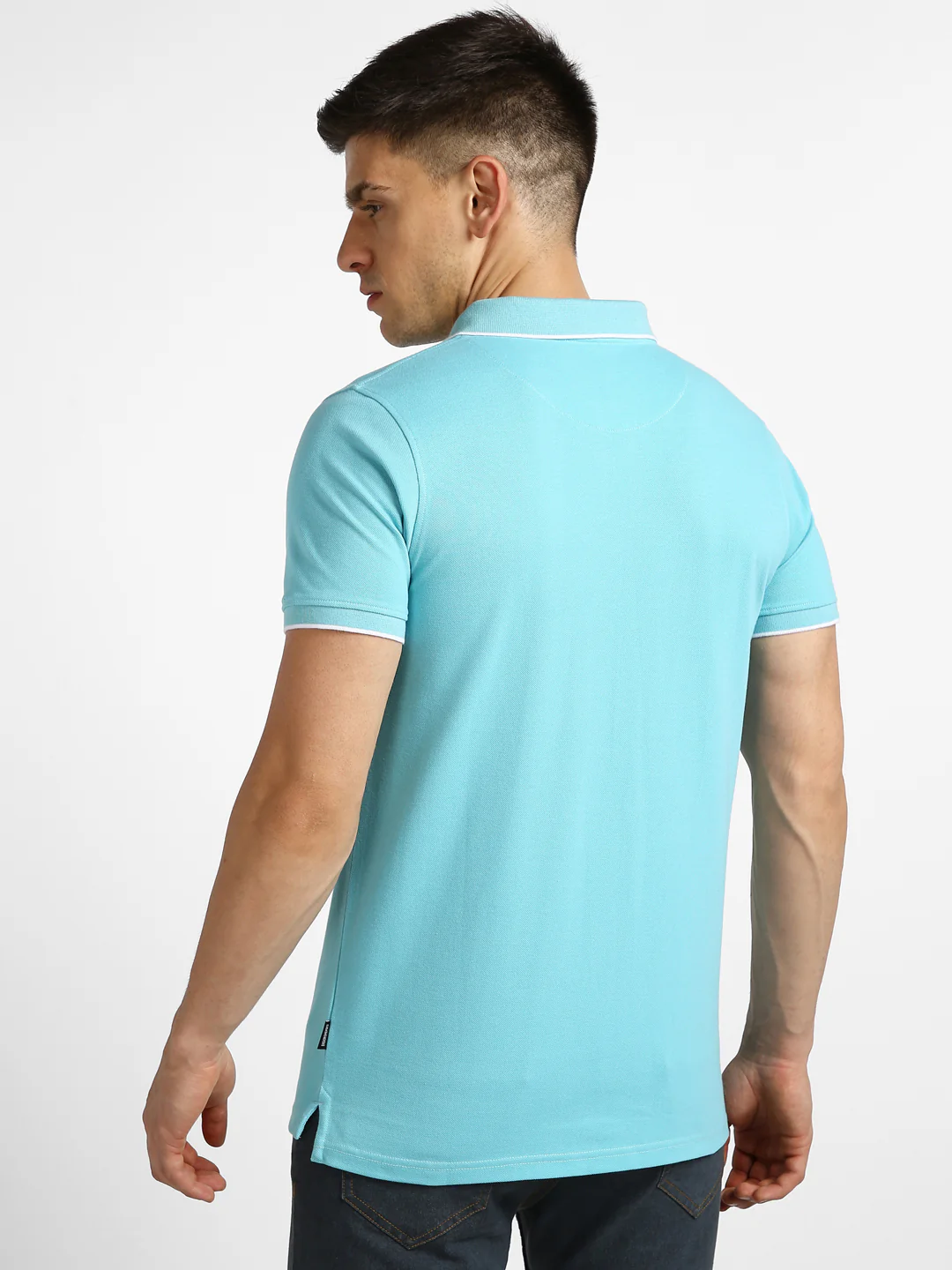 Men's Blue Solid Slim Fit Half Sleeve Cotton Polo T-Shirt - Image 3