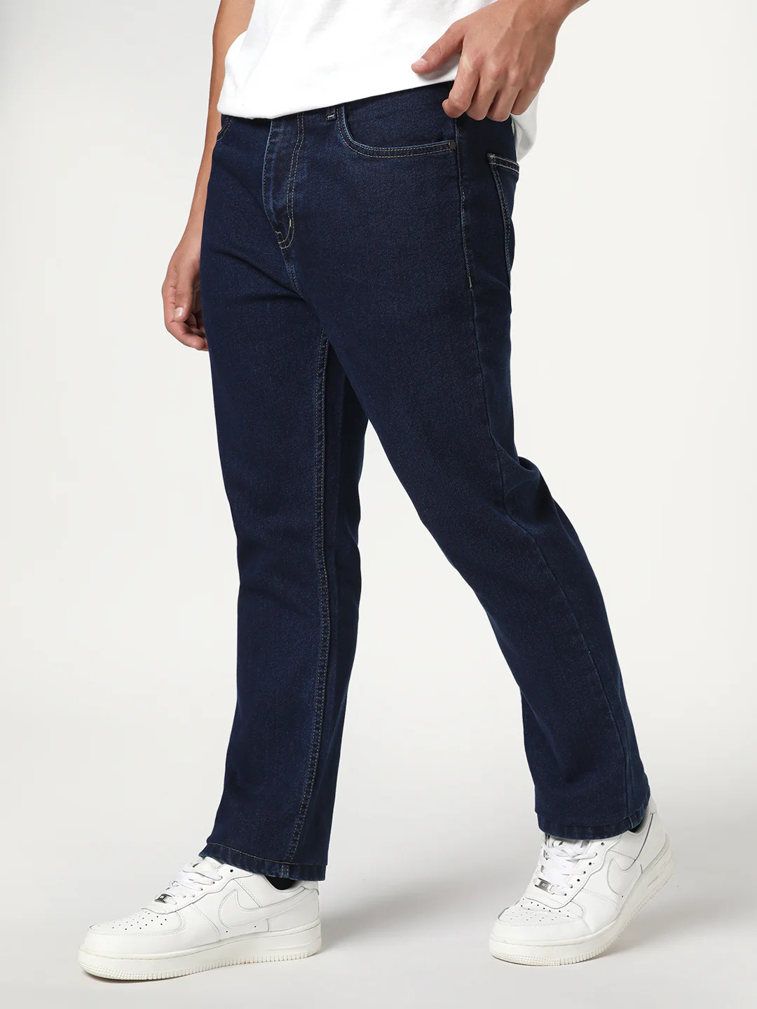 Men's Blue Straight Fit Raw Washed Denim Jeans Stretchable - Image 2
