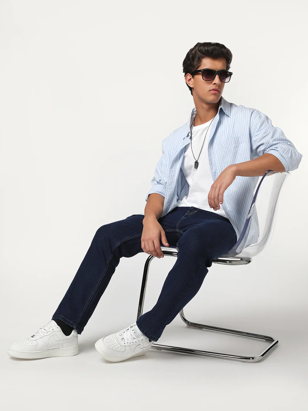Men's Blue Straight Fit Raw Washed Denim Jeans Stretchable - Image 4
