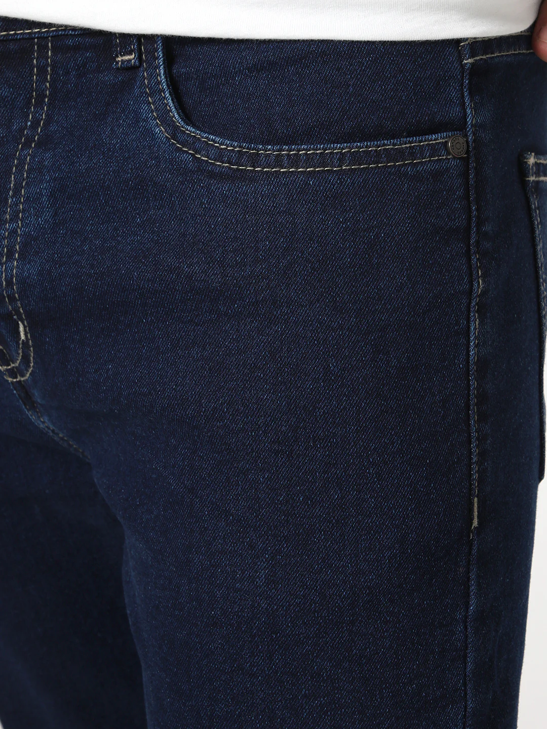 Men's Blue Straight Fit Raw Washed Denim Jeans Stretchable - Image 5