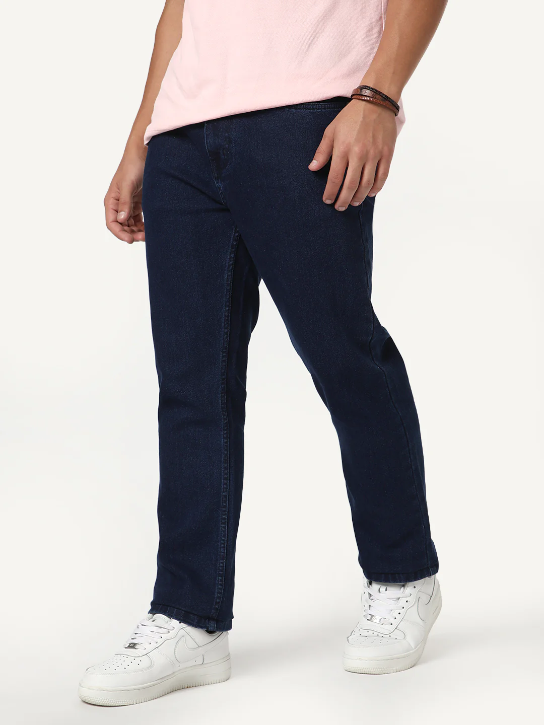 Men's Blue Straight Fit Raw Washed Denim Jeans Stretchable - Image 2