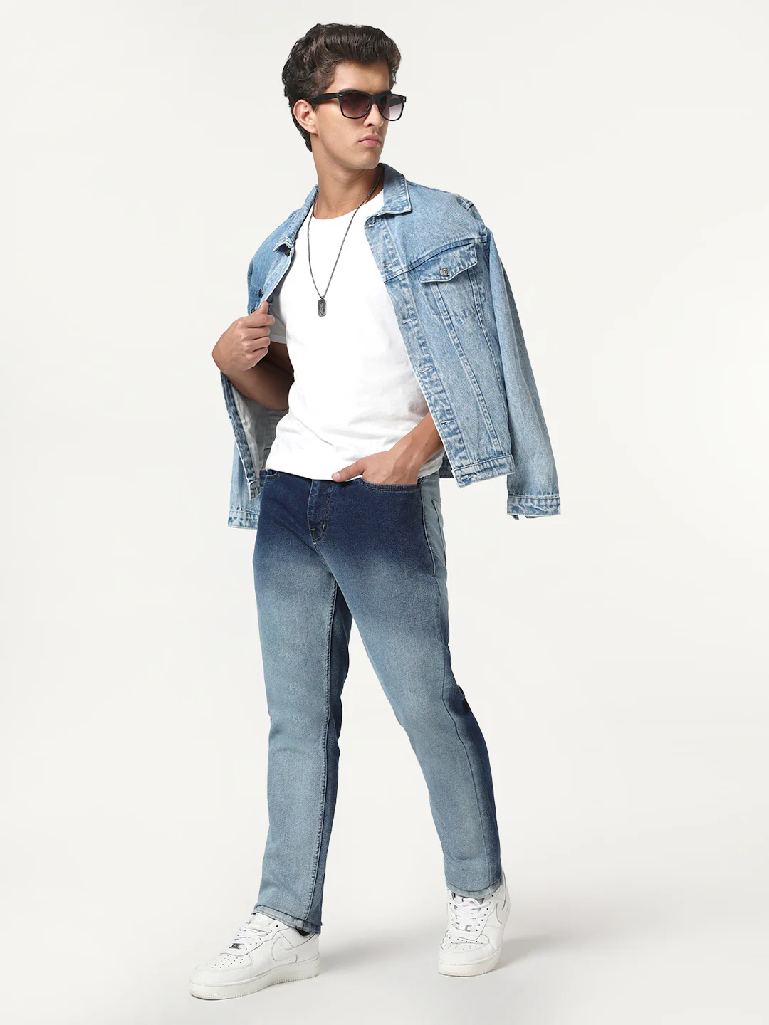 Men's Blue Straight Fit Heavy Washed Faded Denim Jeans Stretchable - Image 4