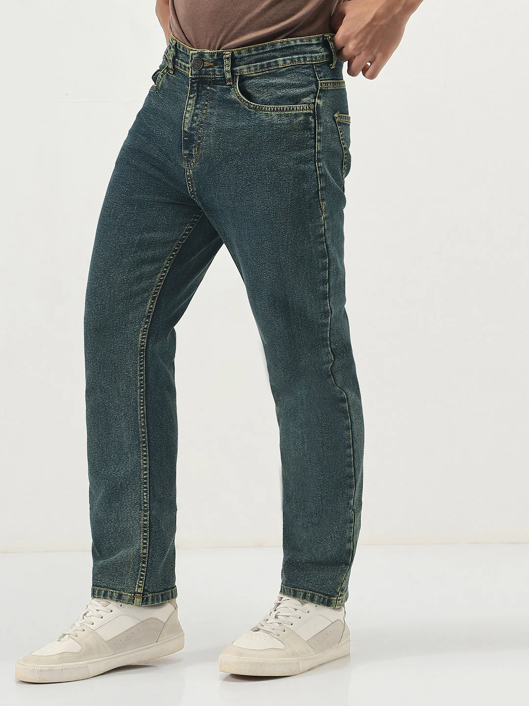 Men's Blue Straight Fit Heavy Washed Jeans Stretchable - Image 2