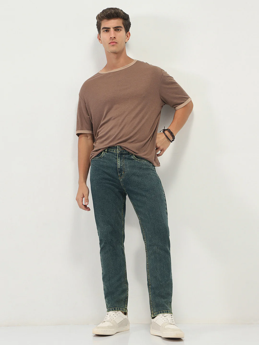 Men's Blue Straight Fit Heavy Washed Jeans Stretchable - Image 4