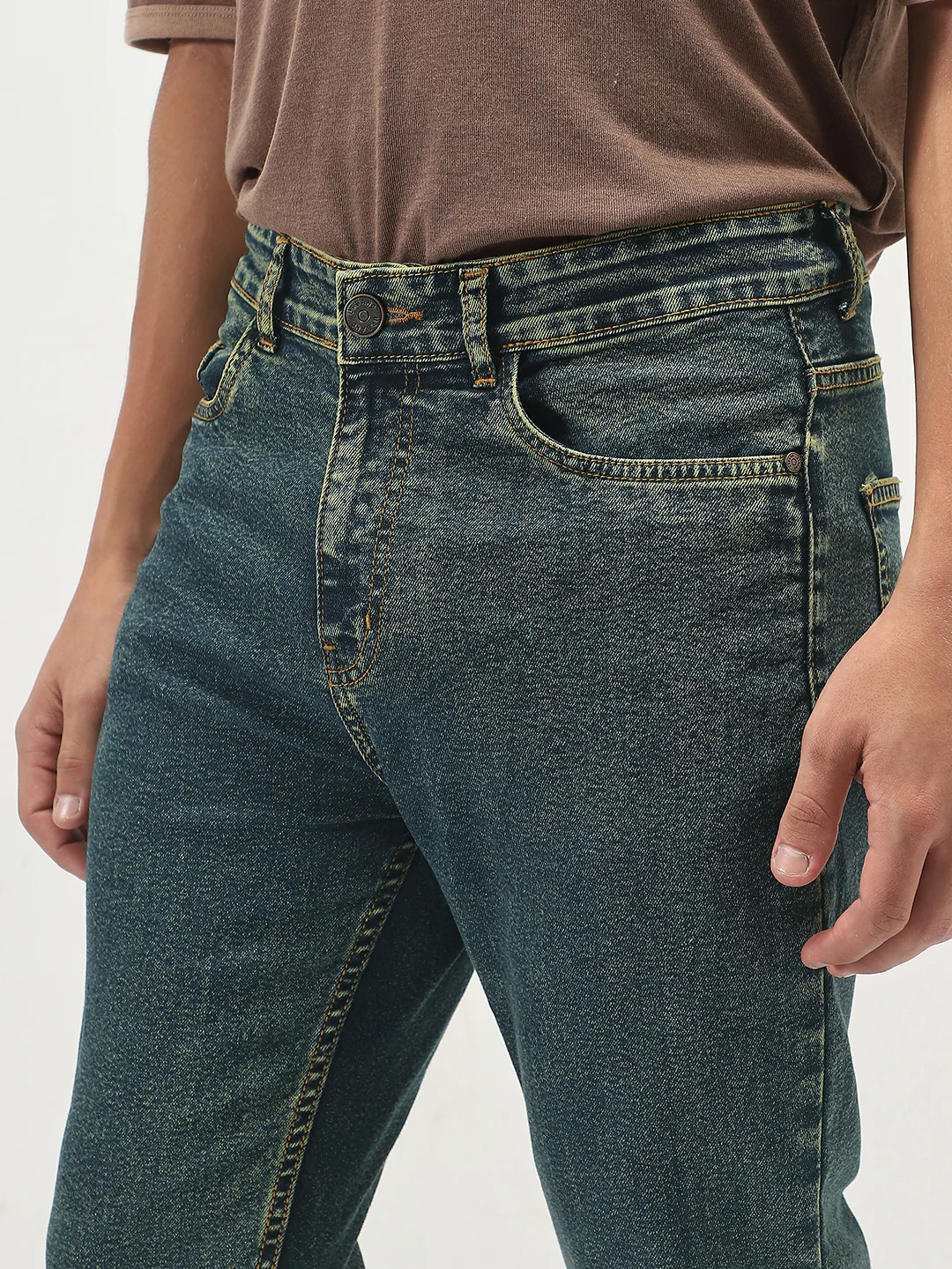 Men's Blue Straight Fit Heavy Washed Jeans Stretchable - Image 5