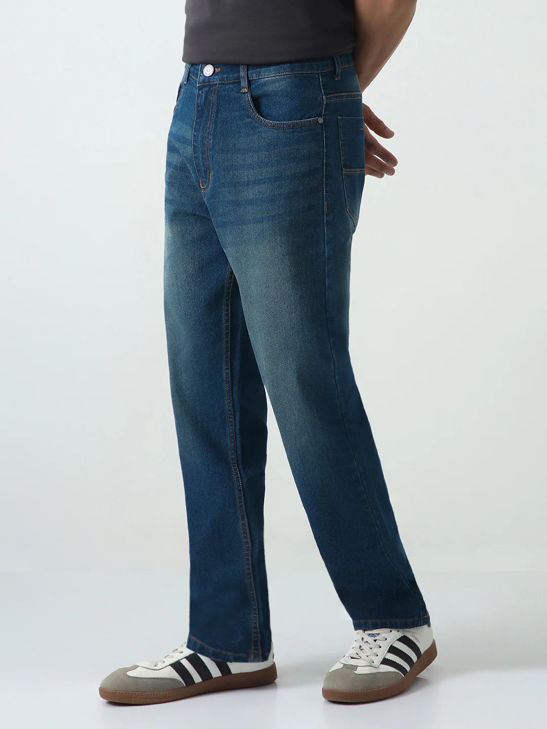 Men's Blue Straight Fit Heavy Washed Jeans Stretchable - Image 2