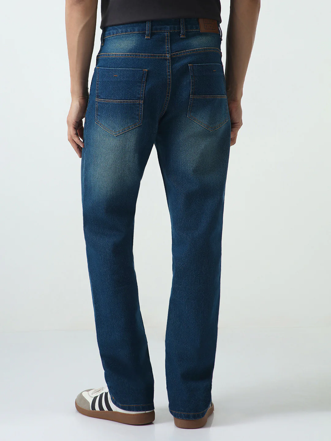 Men's Blue Straight Fit Heavy Washed Jeans Stretchable - Image 3