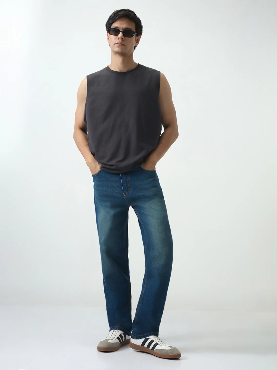 Men's Blue Straight Fit Heavy Washed Jeans Stretchable - Image 4