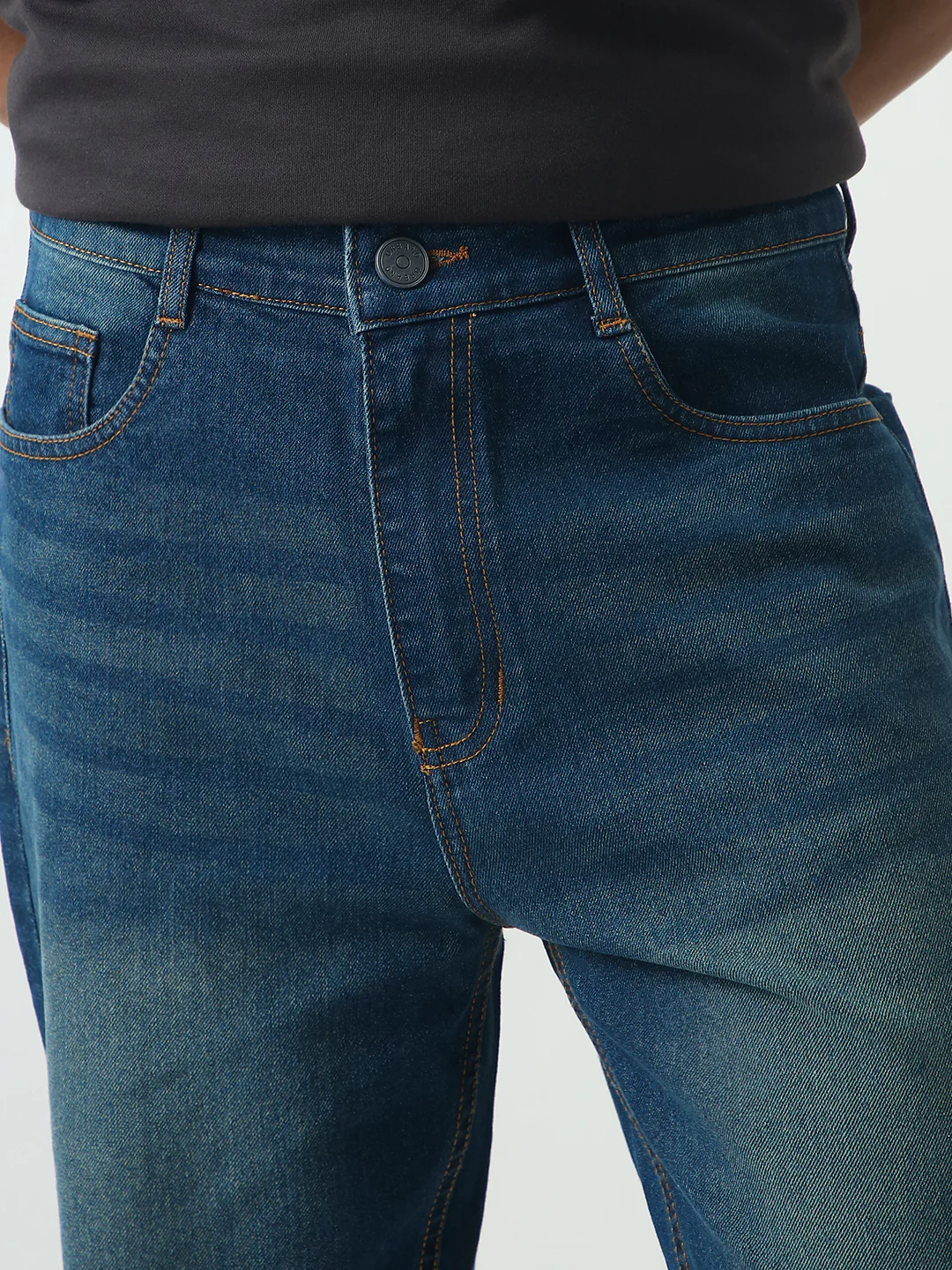 Men's Blue Straight Fit Heavy Washed Jeans Stretchable - Image 5