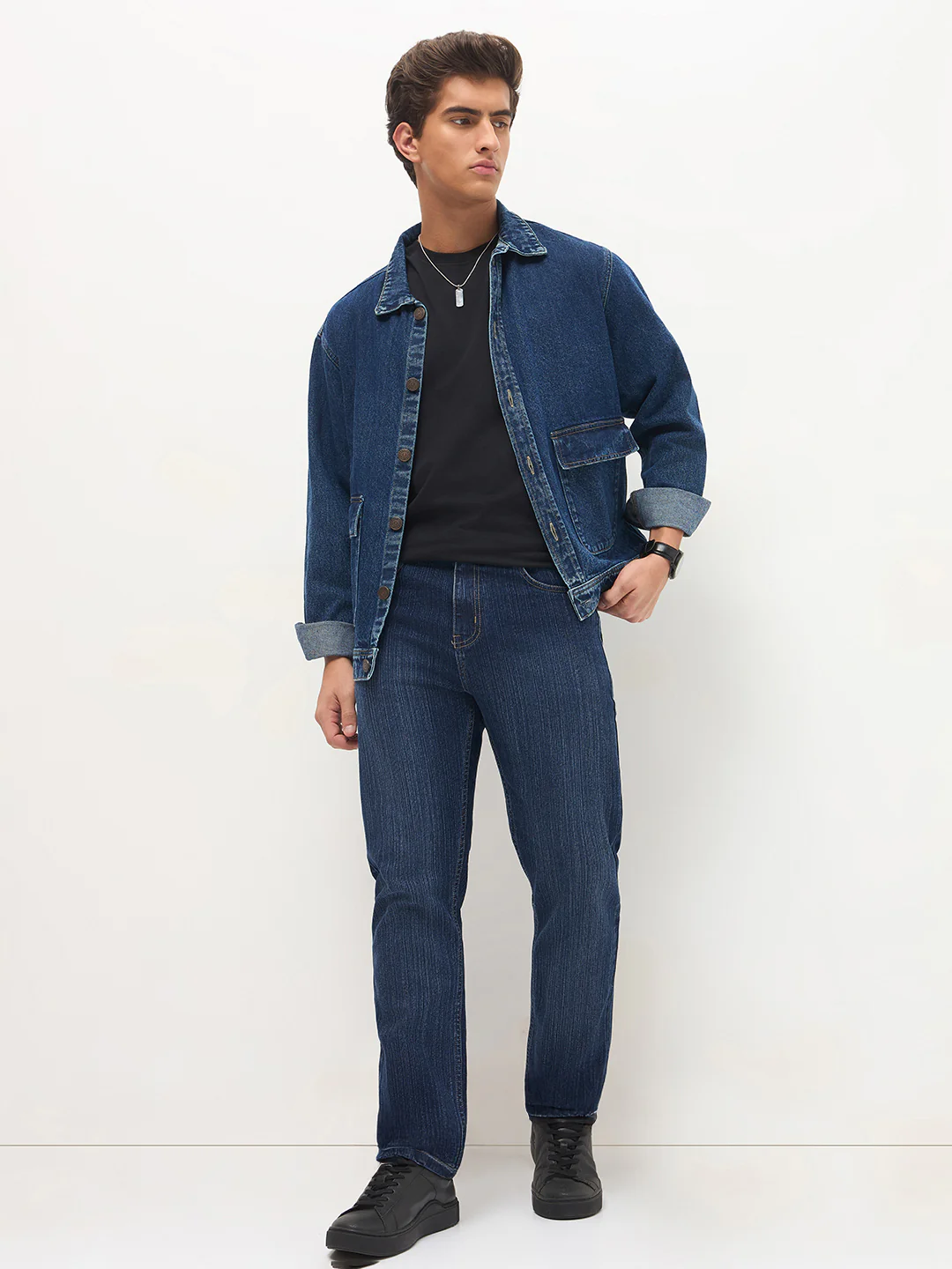 Men's Blue Straight Fit Washed Denim Jeans Stretchable - Image 4