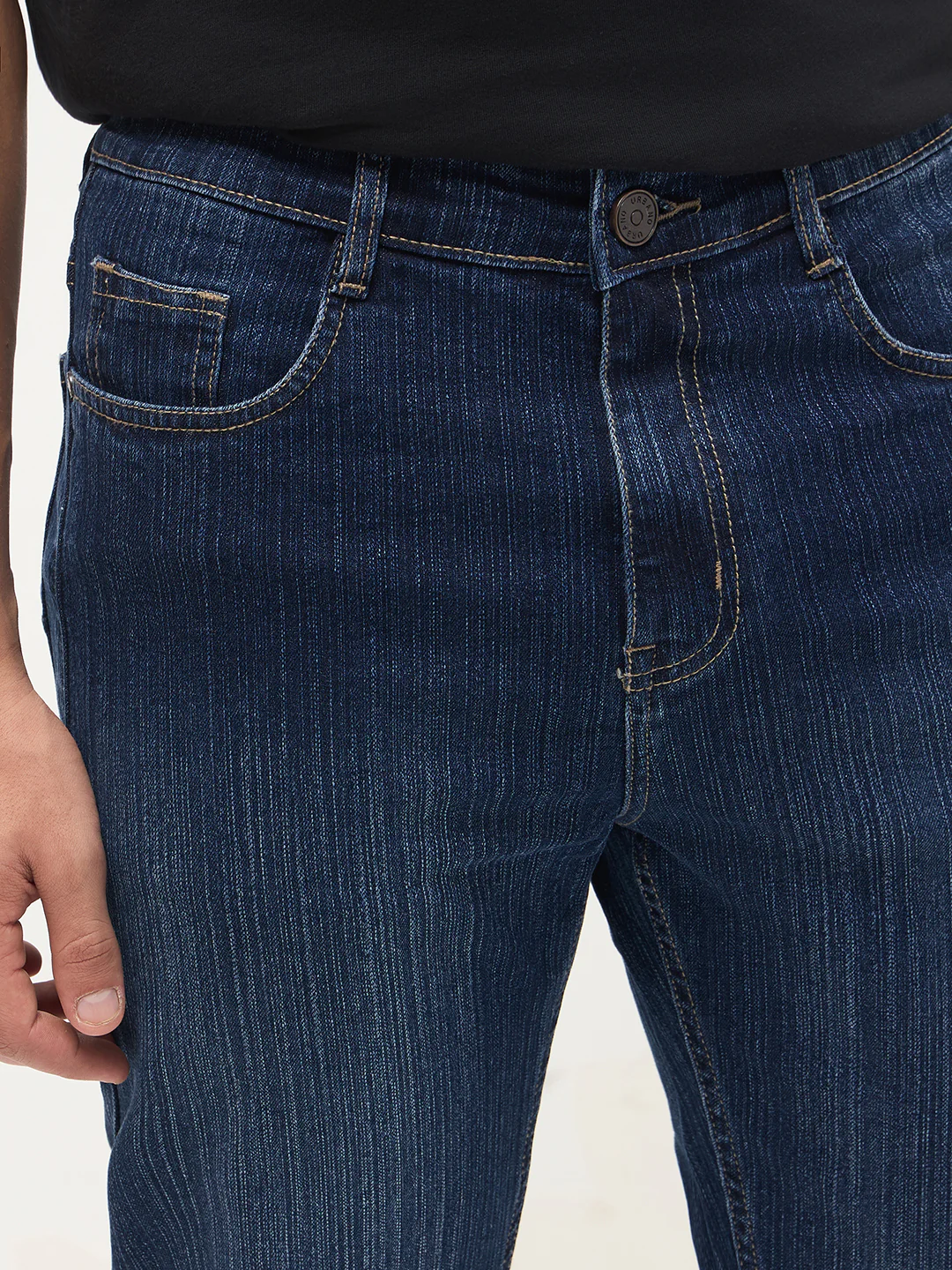 Men's Blue Straight Fit Washed Denim Jeans Stretchable - Image 5