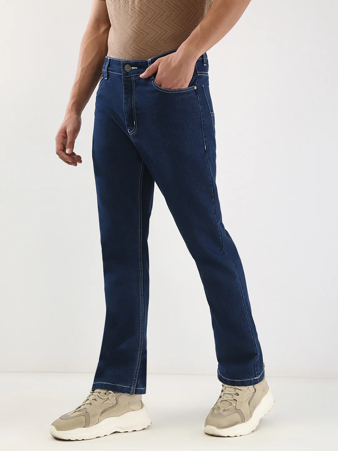 Men's Blue Straight Fit Washed Jeans Stretchable - Image 3