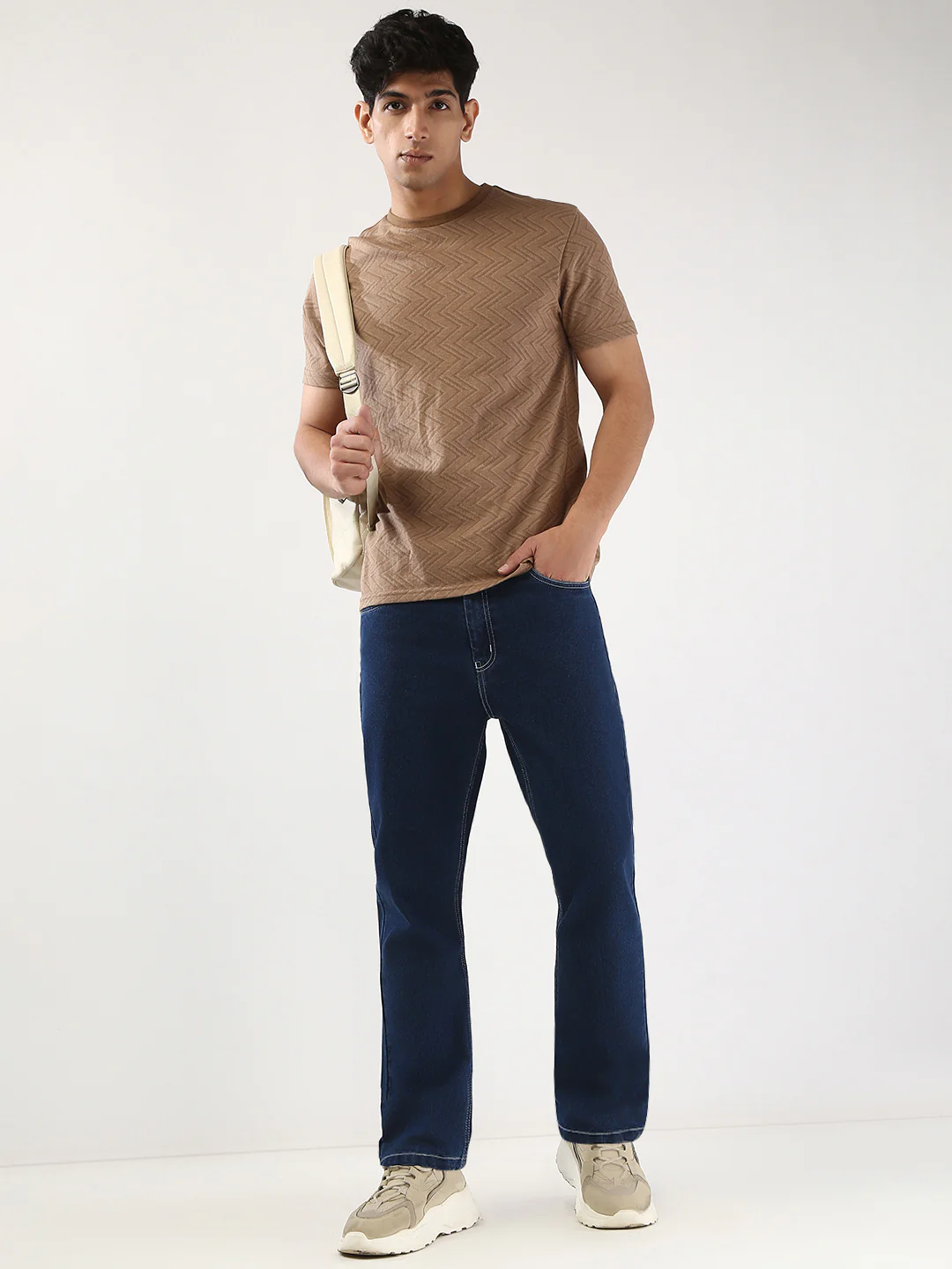 Men's Blue Straight Fit Washed Jeans Stretchable - Image 5