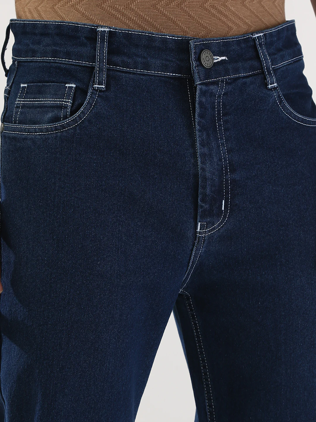 Men's Blue Straight Fit Washed Jeans Stretchable - Image 6