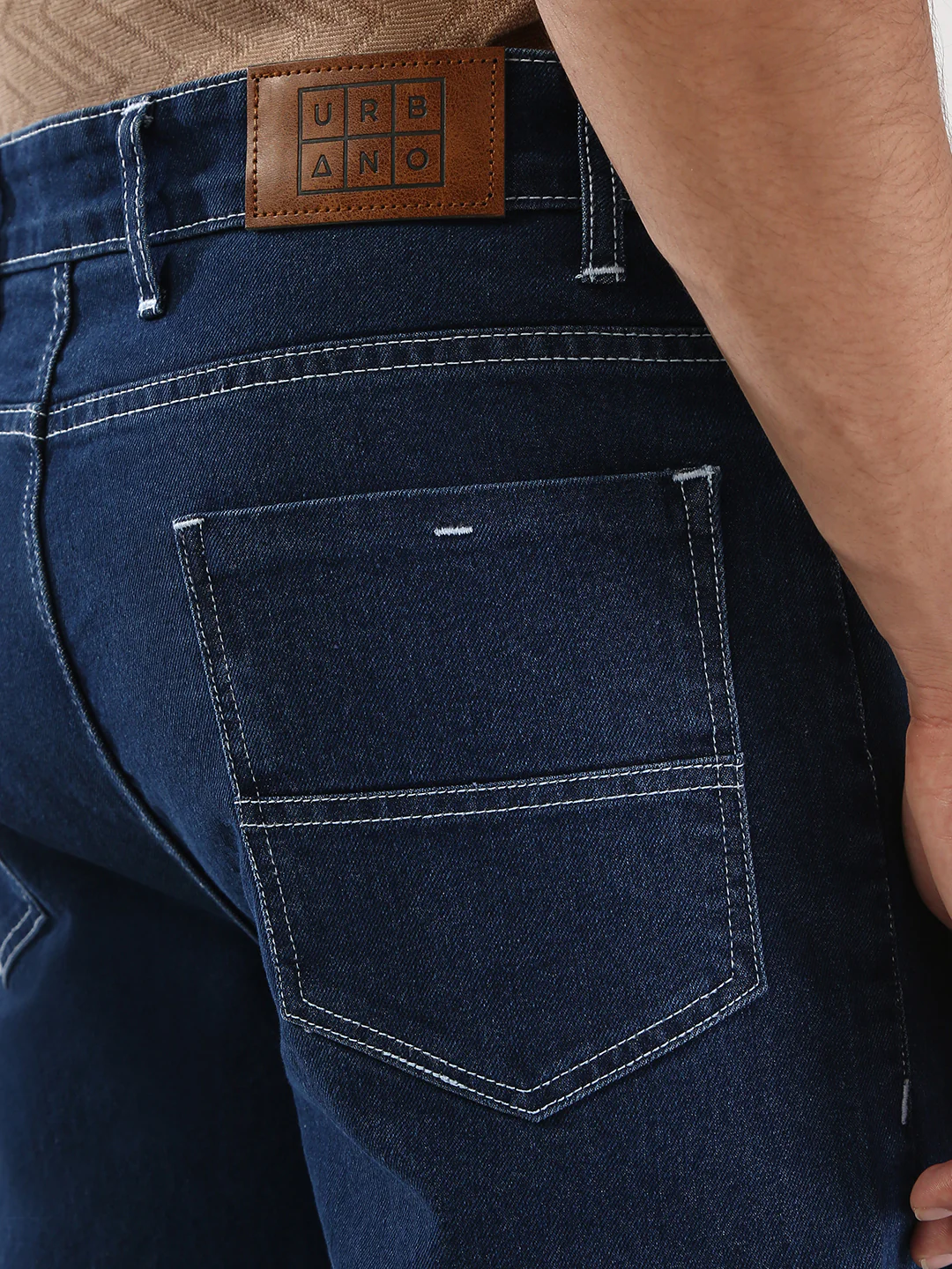 Men's Blue Straight Fit Washed Jeans Stretchable - Image 7