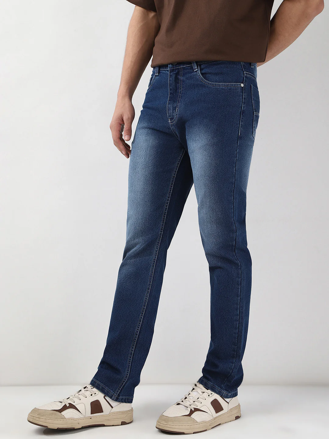Men's Blue Straight Fit Washed Jeans Stretchable - Image 3