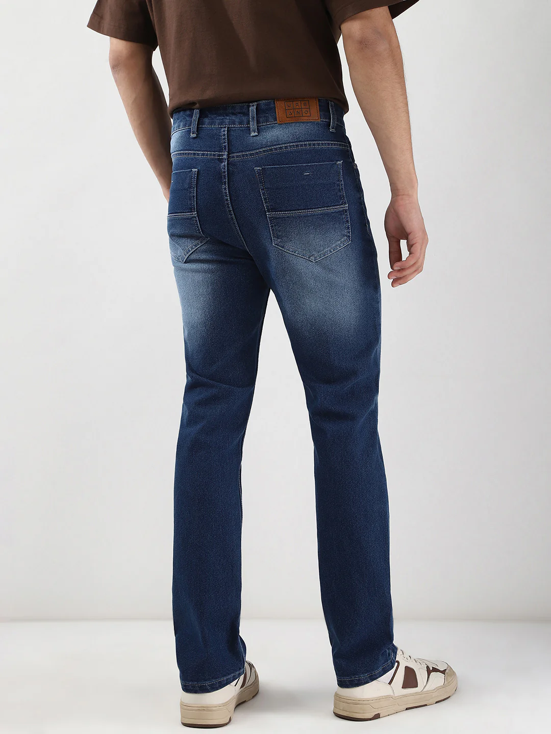 Men's Blue Straight Fit Washed Jeans Stretchable - Image 4