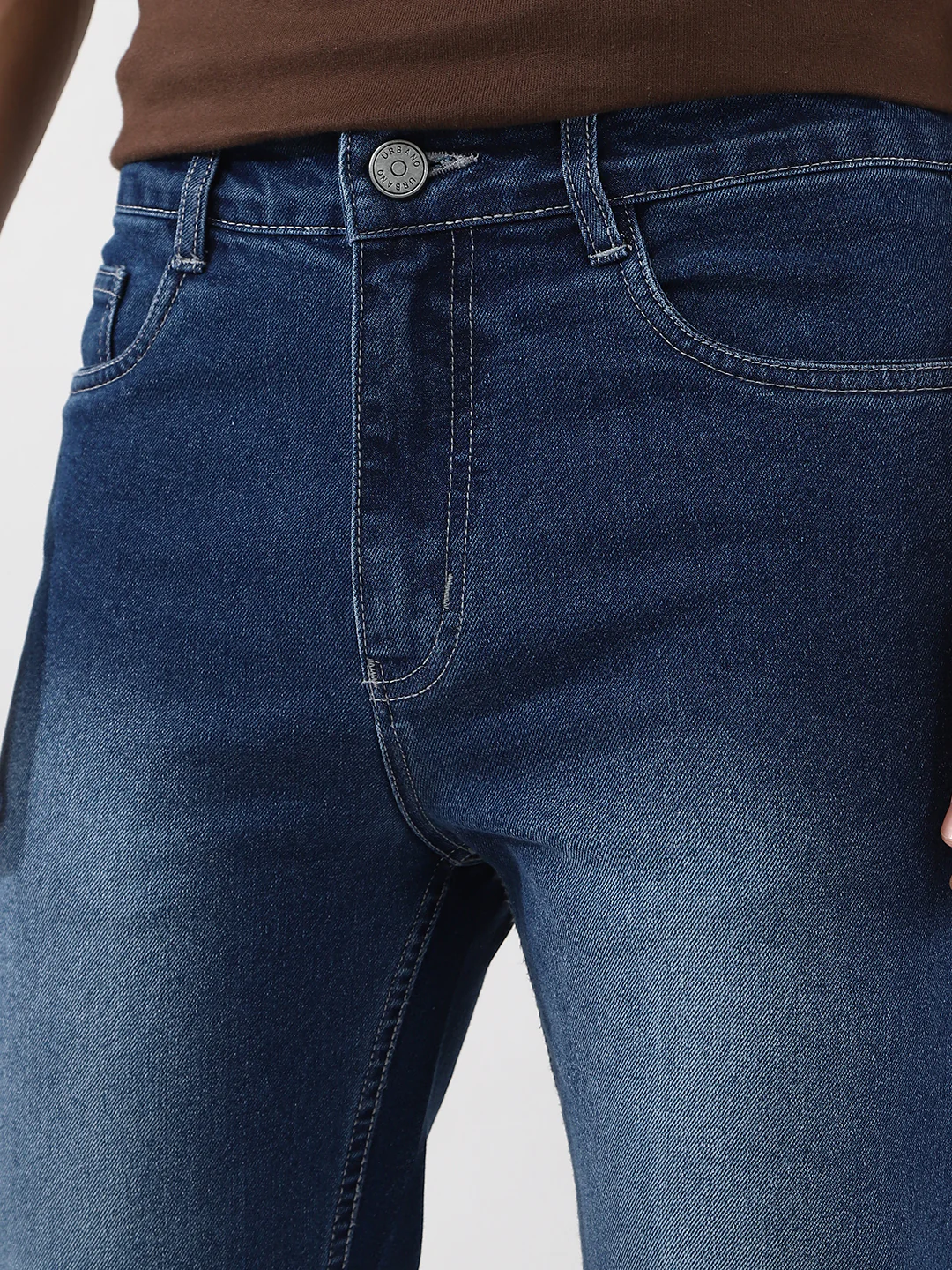 Men's Blue Straight Fit Washed Jeans Stretchable - Image 6