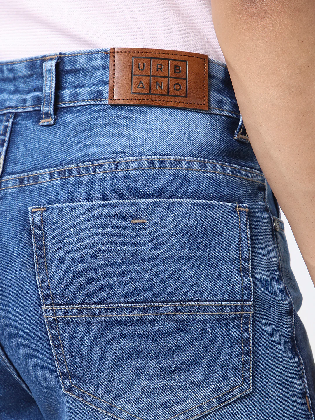 Men's Blue Straight Fit Washed Jeans Stretchable - Image 5