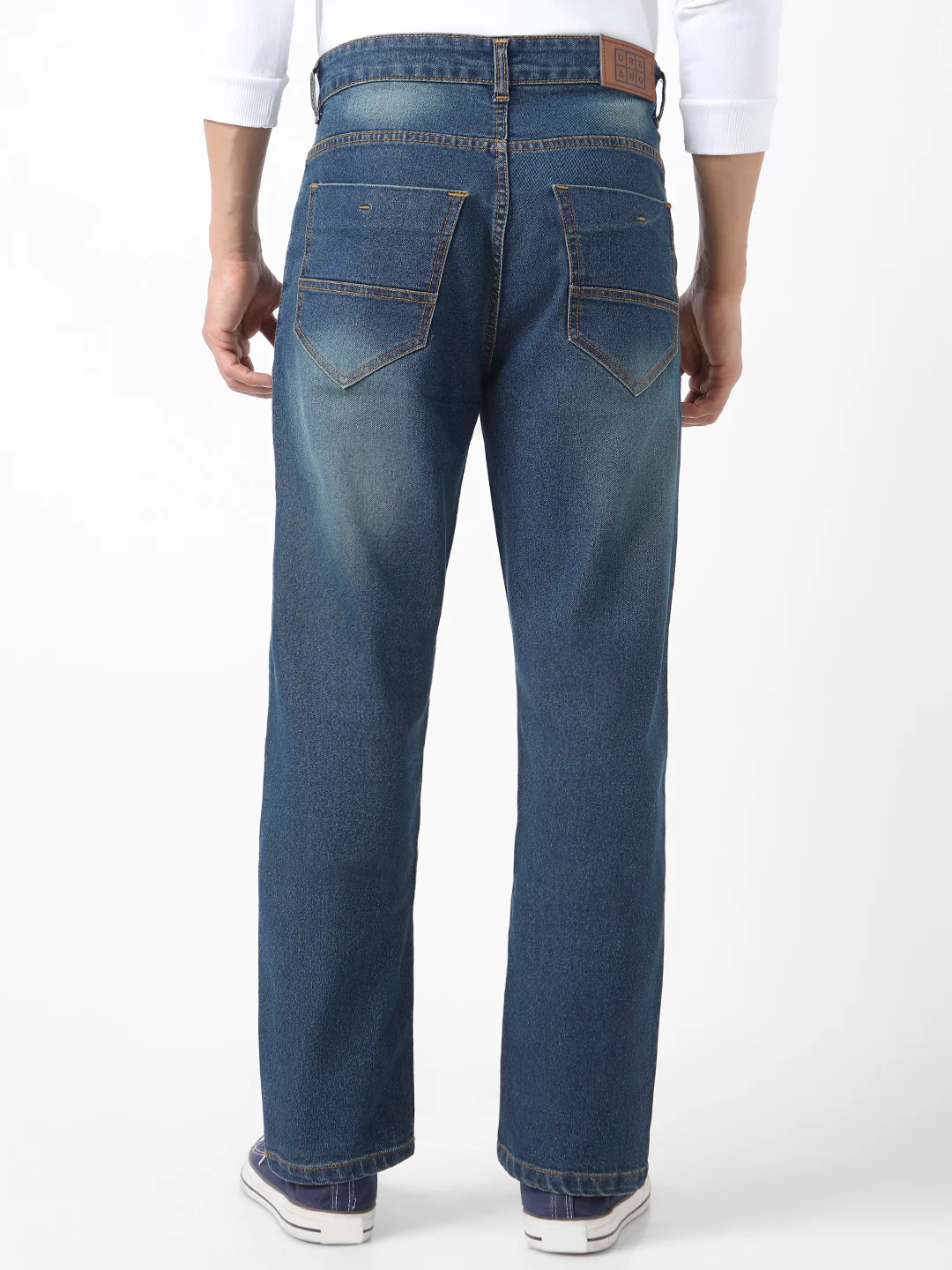 Men's Blue Straight Fit Washed Jeans Stretchable - Image 3