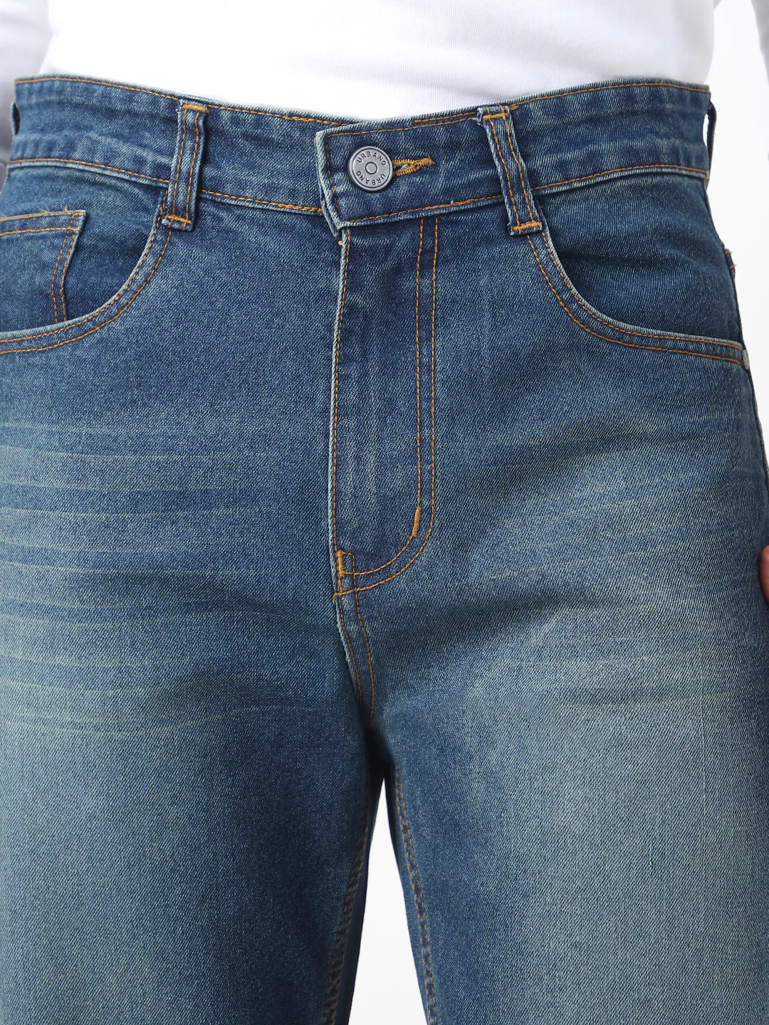 Men's Blue Straight Fit Washed Jeans Stretchable - Image 5