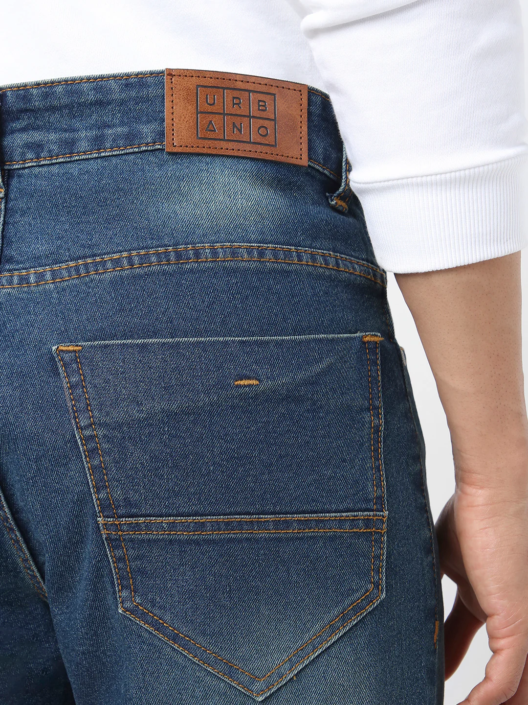 Men's Blue Straight Fit Washed Jeans Stretchable - Image 6