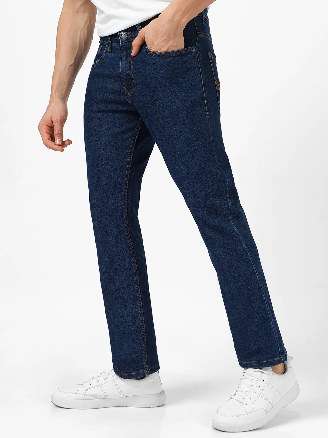 Men's Blue Washed Bootcut Jeans Stretchable - Image 2