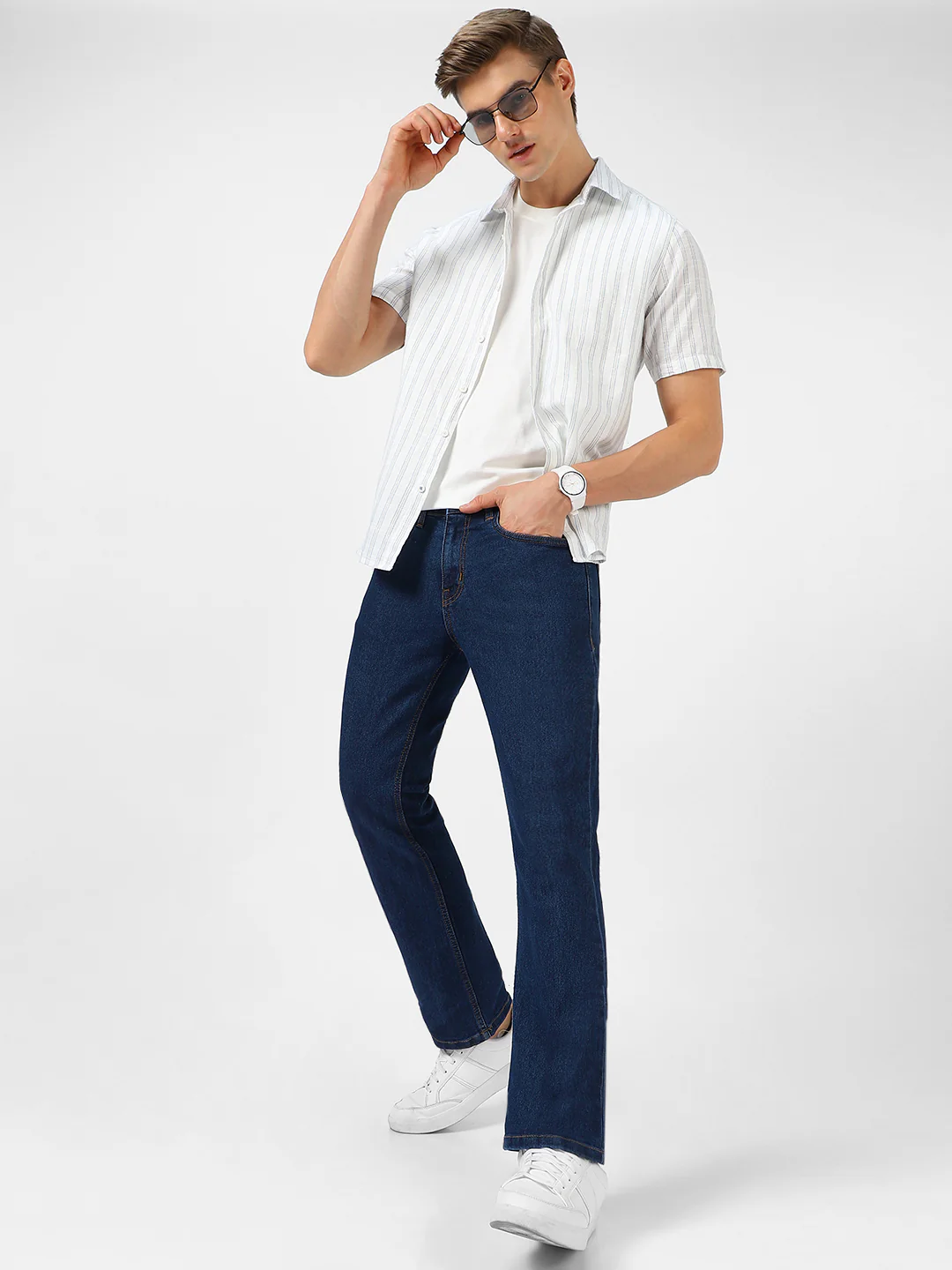 Men's Blue Washed Bootcut Jeans Stretchable - Image 4