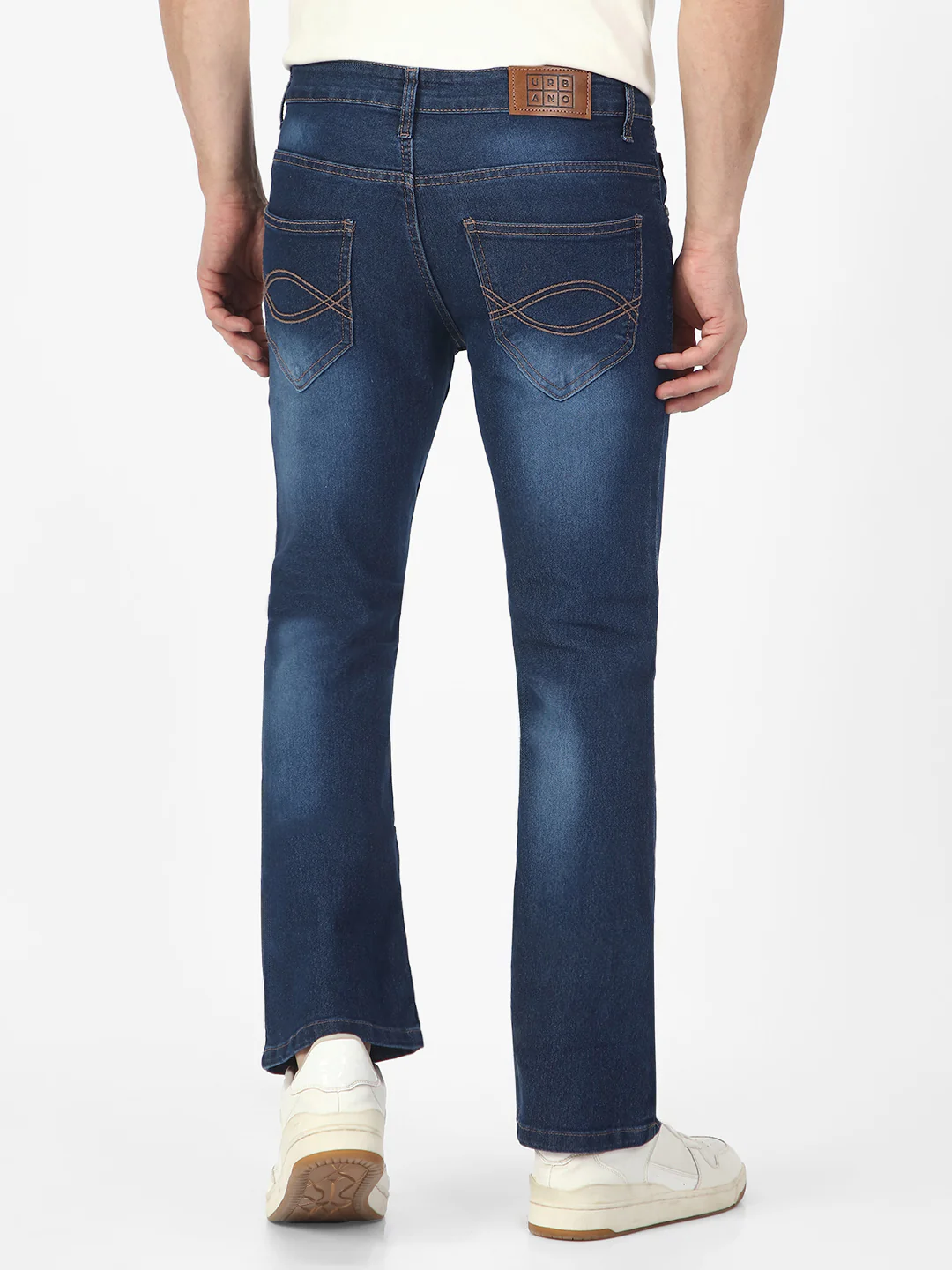 Men's Blue Washed Bootcut Jeans Stretchable - Image 3