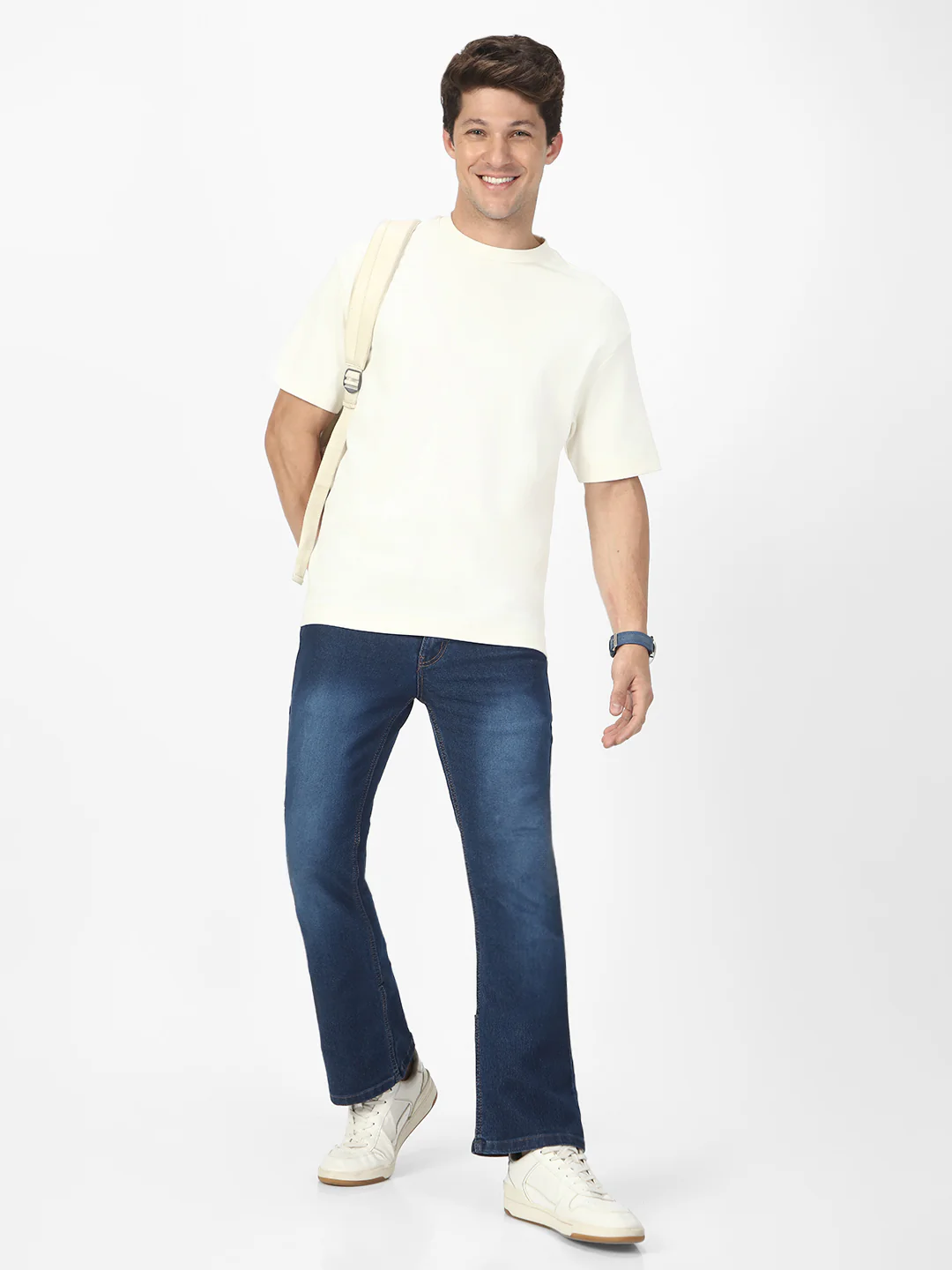 Men's Blue Washed Bootcut Jeans Stretchable - Image 4