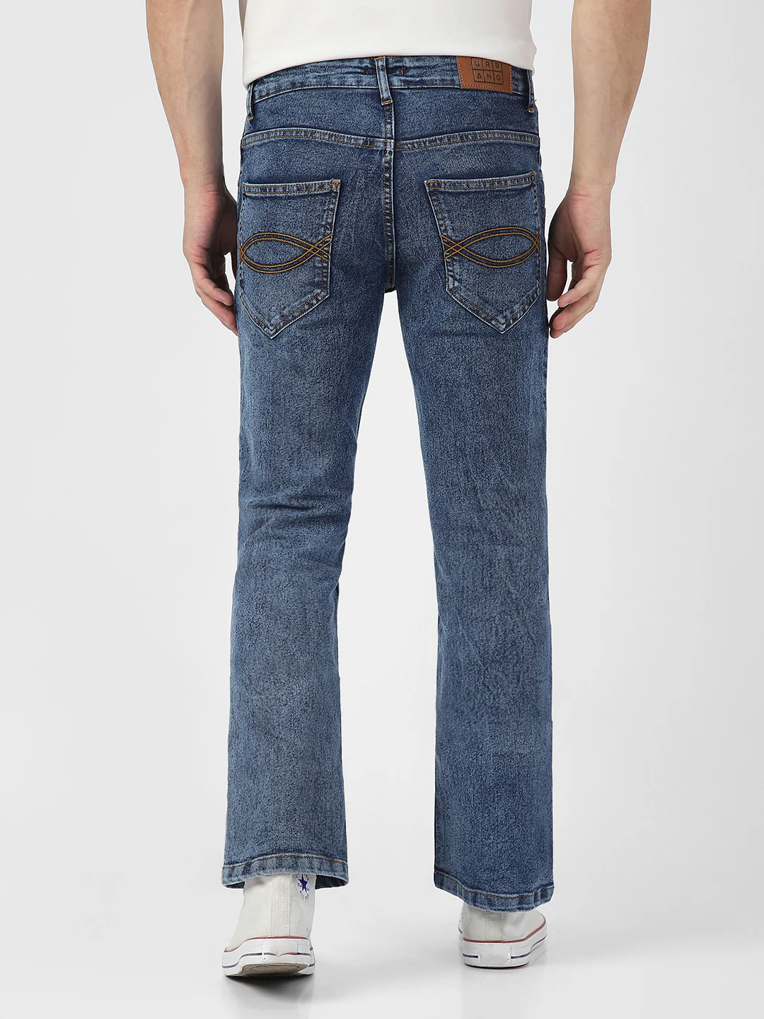 Men's Blue Washed Bootcut Jeans Stretchable - Image 4