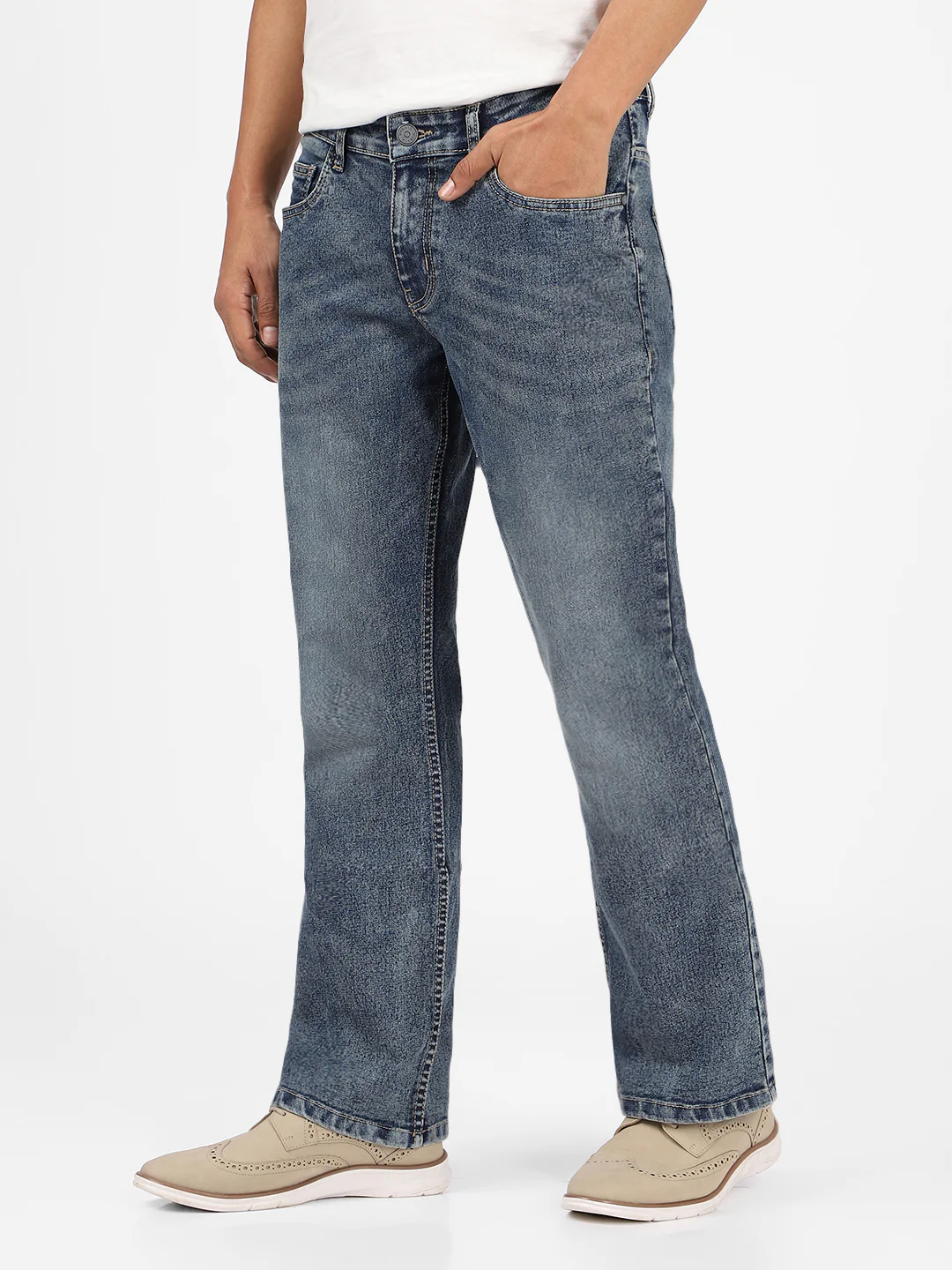 Men's Blue Washed Bootcut Jeans Stretchable - Image 2
