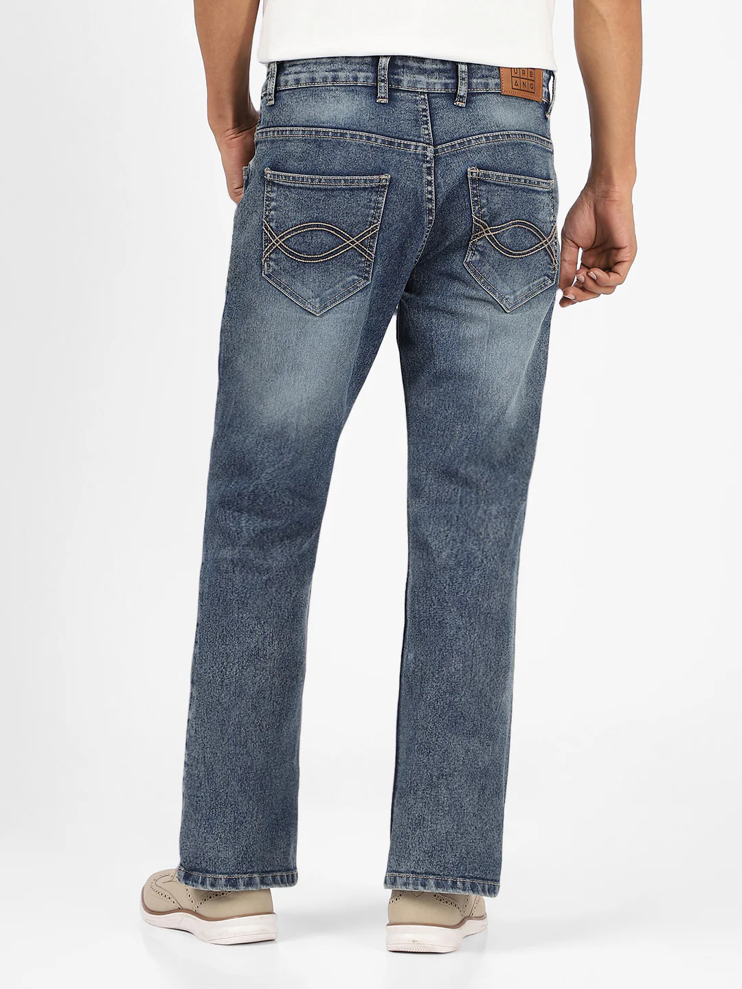 Men's Blue Washed Bootcut Jeans Stretchable - Image 3