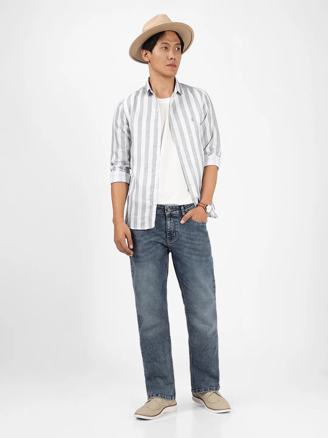 Men's Blue Washed Bootcut Jeans Stretchable - Image 4