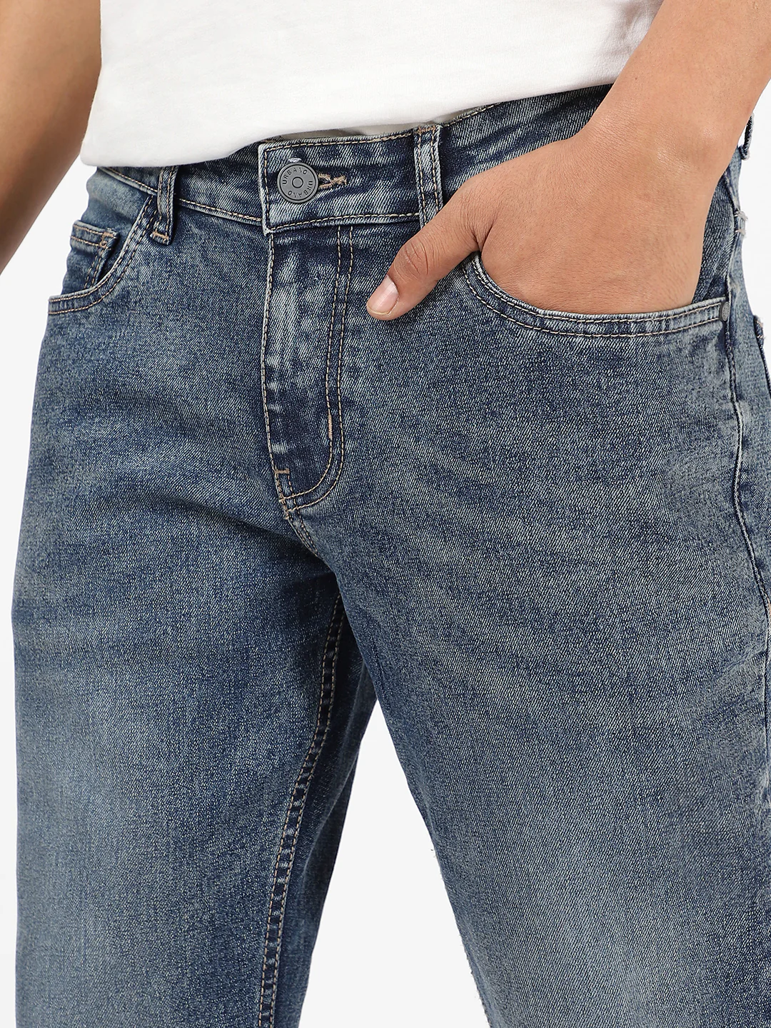 Men's Blue Washed Bootcut Jeans Stretchable - Image 5