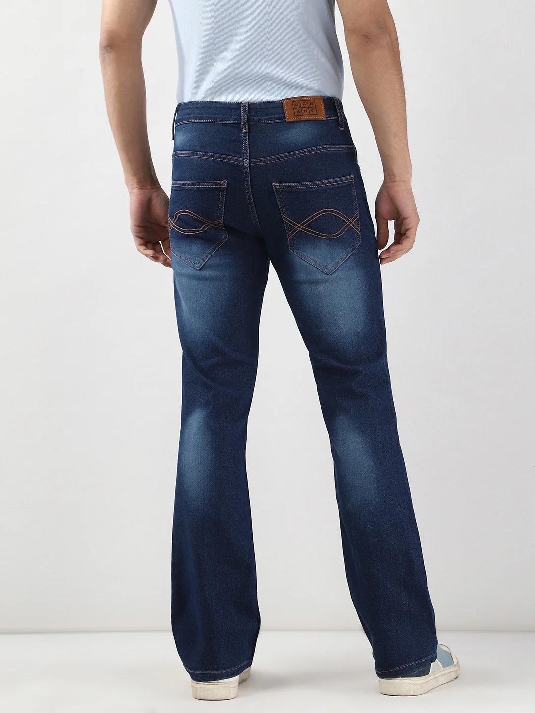 Men's Blue Washed Bootcut Jeans Stretchable - Image 3