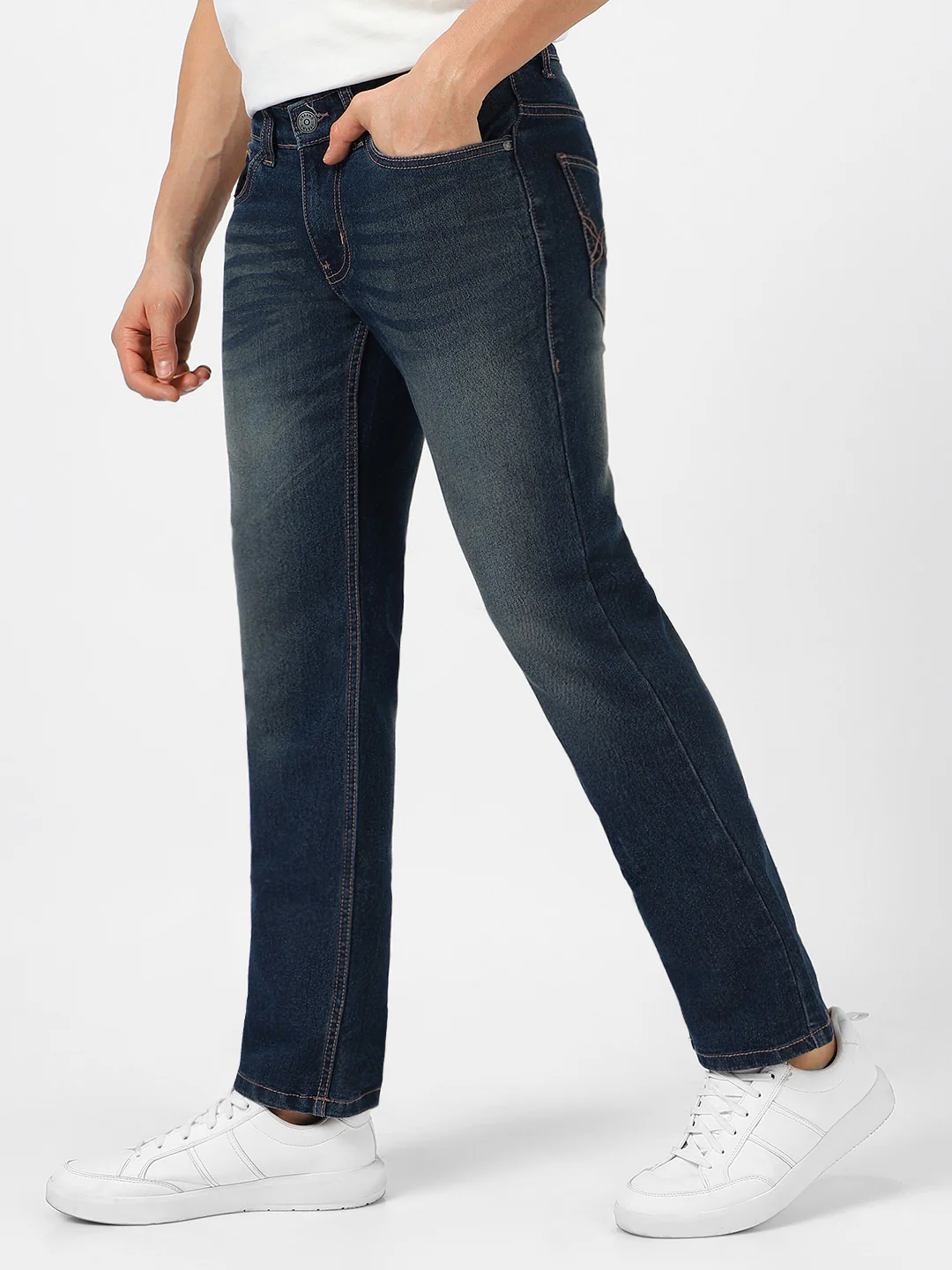 Men's Blue Washed Bootcut Jeans Stretchable - Image 3